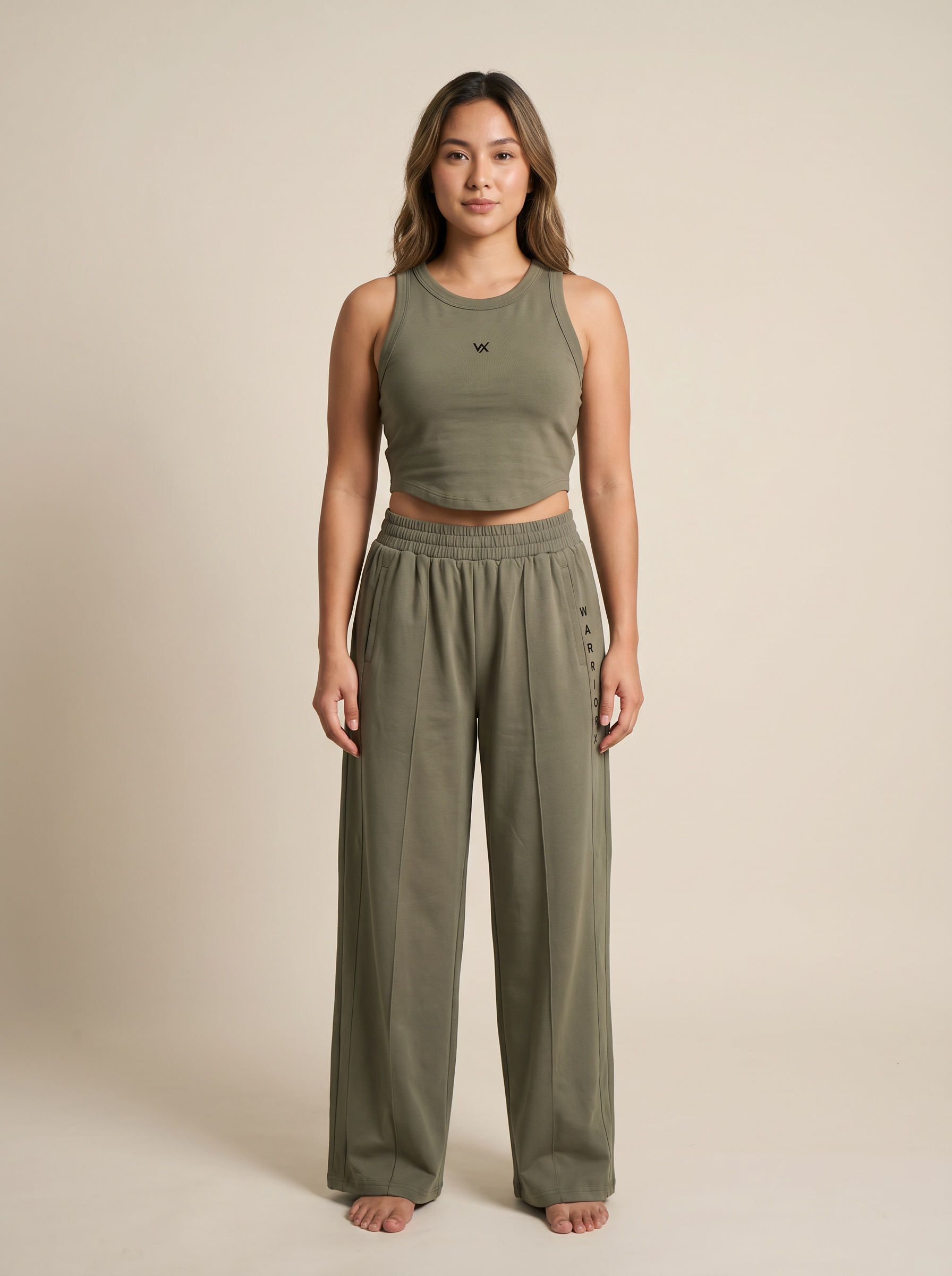 WX WOMEN COTTON TERRY CORD SET WITH TANK TOP AND LOSSE FIT TROUSER