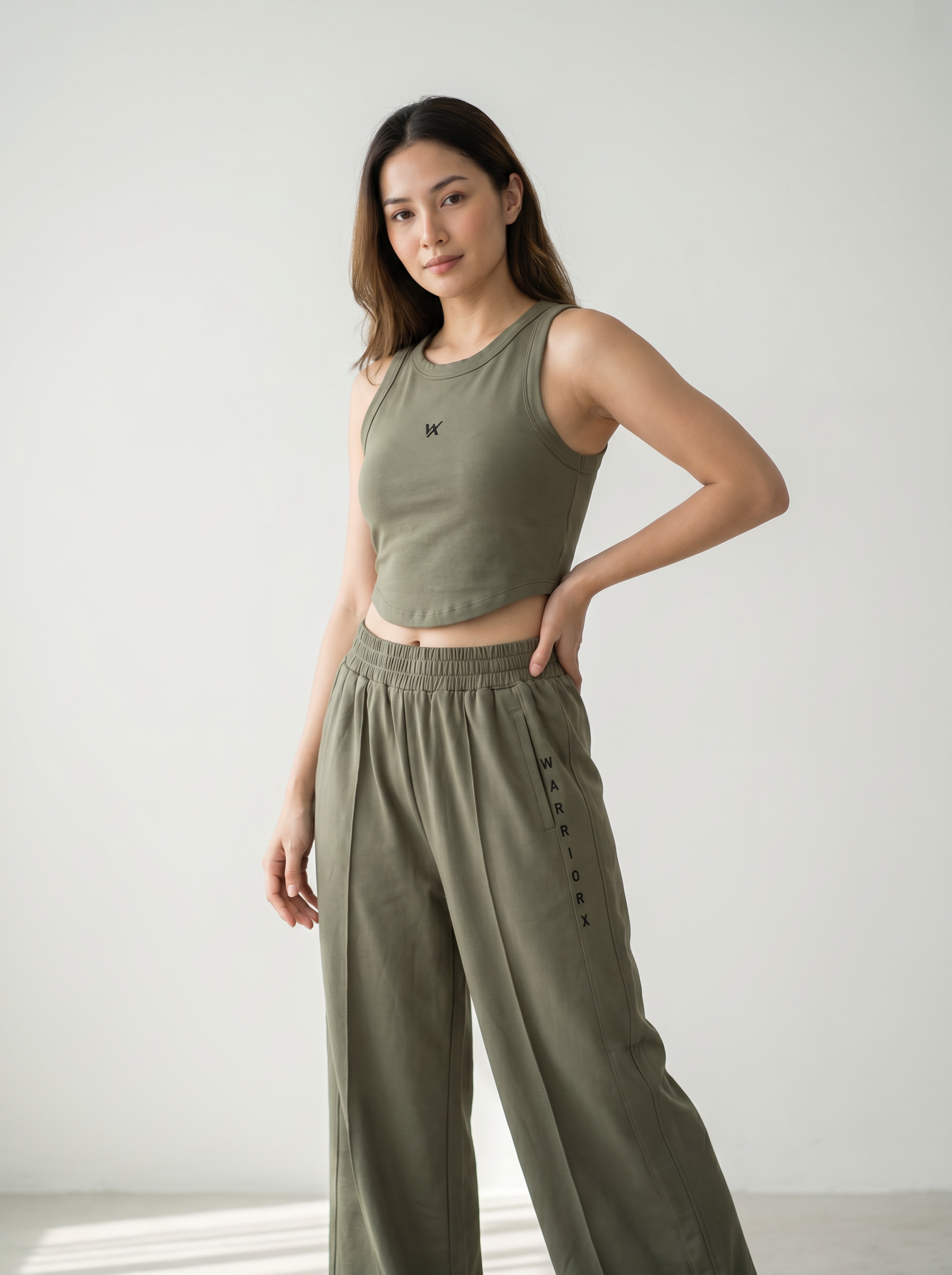 WX WOMEN COTTON TERRY CORD SET WITH TANK TOP AND LOSSE FIT TROUSER