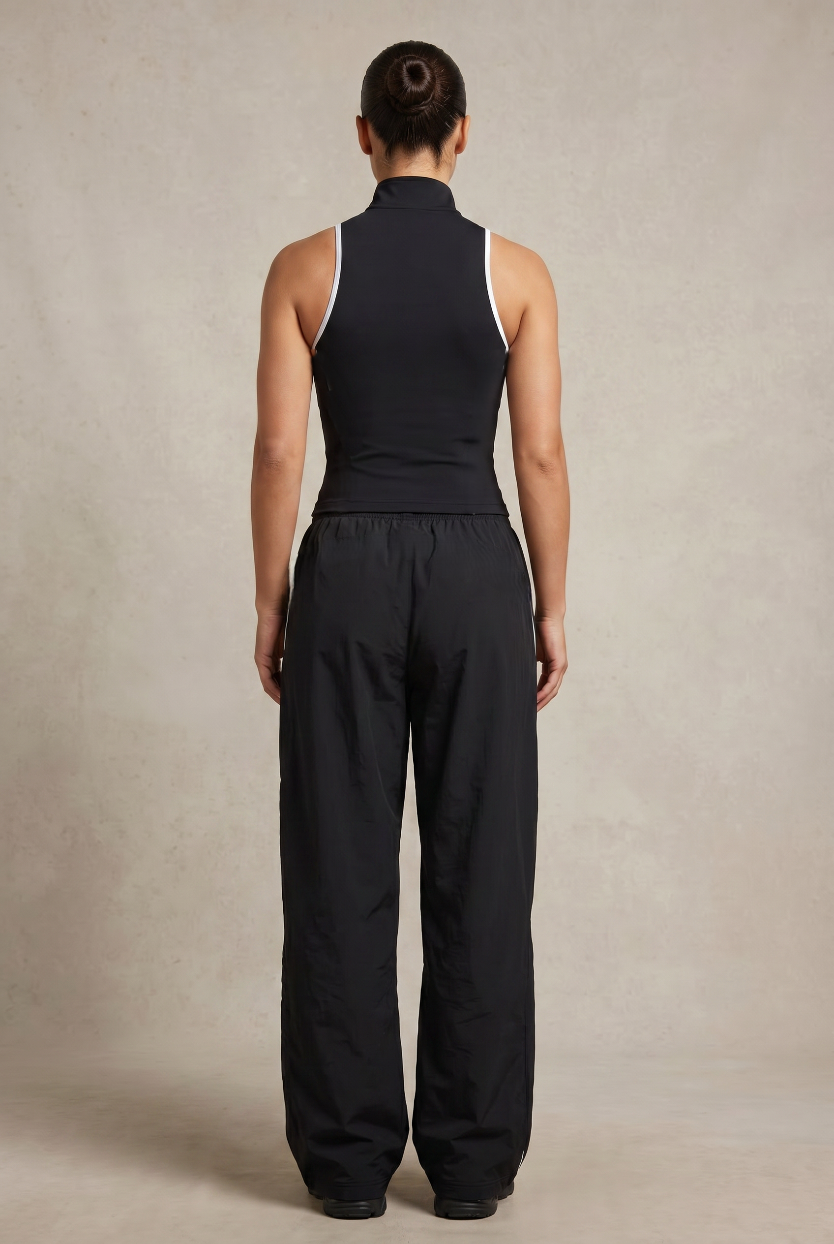 WOMENS COTTON TERRY WHITE PIPINING DETAILING CORD SET WITH TANK TOP WITH BAGGY FIT TROUSER