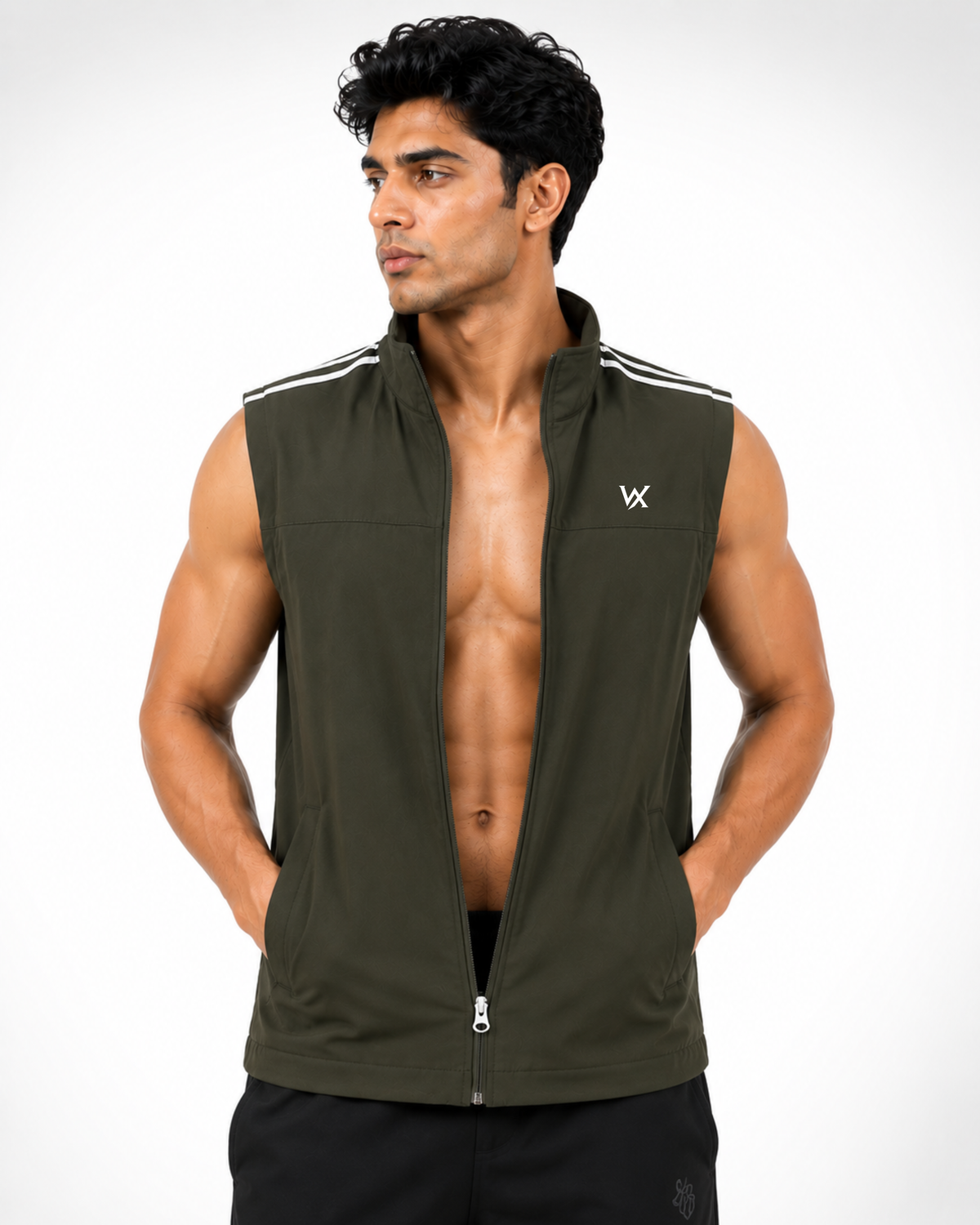 WarriorX Men’s White Sleeveless Zip-Up Gym Training Vest