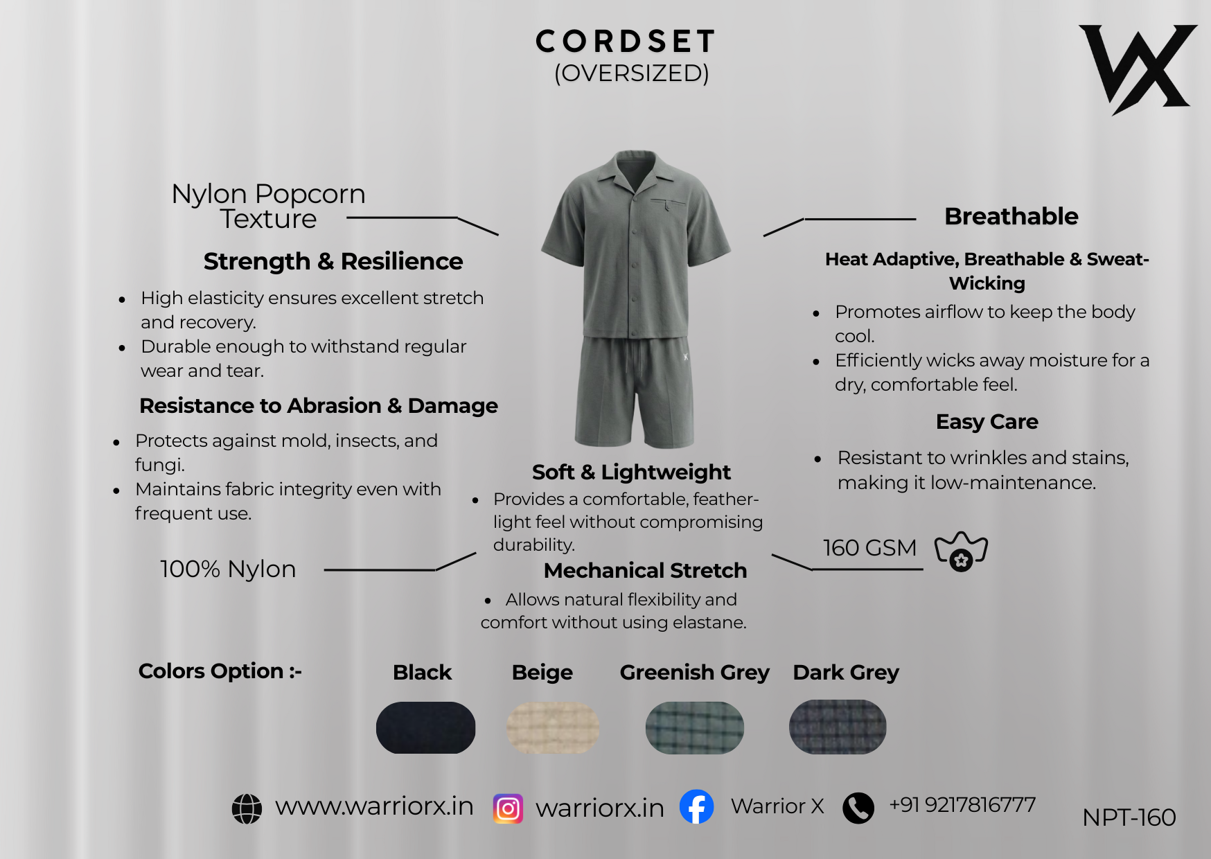 WarriorX Oversized Nylon  Co-ord Set With Button Design