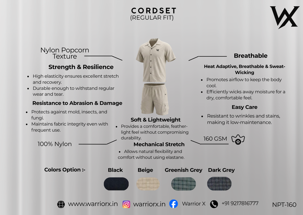 WarriorX Premium Nylon  Beige Co-ord Set for Men