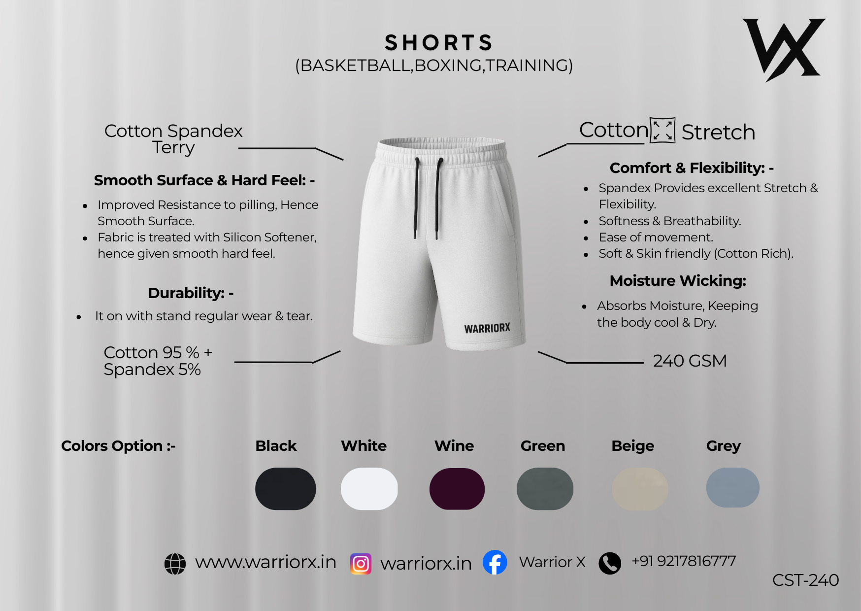 WarriorX Men’s Cotton Basketball, Boxing & Training Shorts
