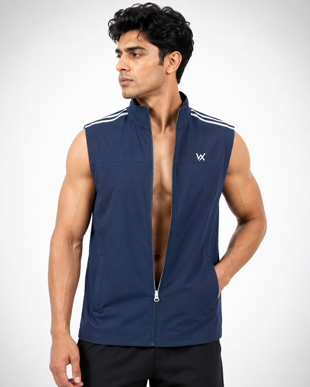 WarriorX Men’s White Sleeveless Zip-Up Gym Training Vest