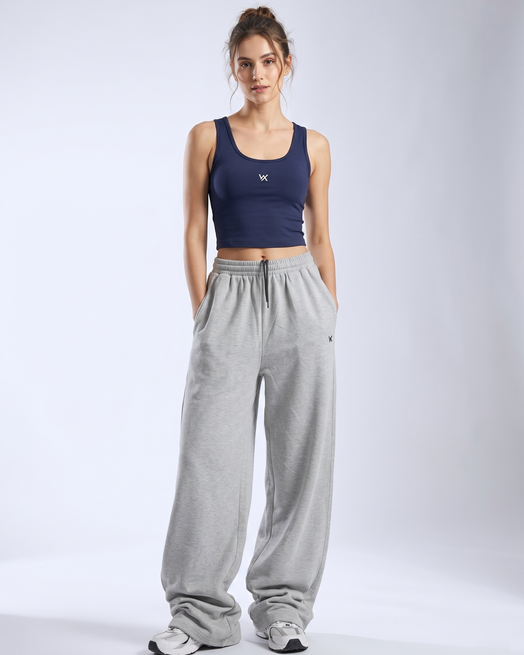 Women's Athleisure Cropped Tank & Grey Wide Leg Sweatpants
