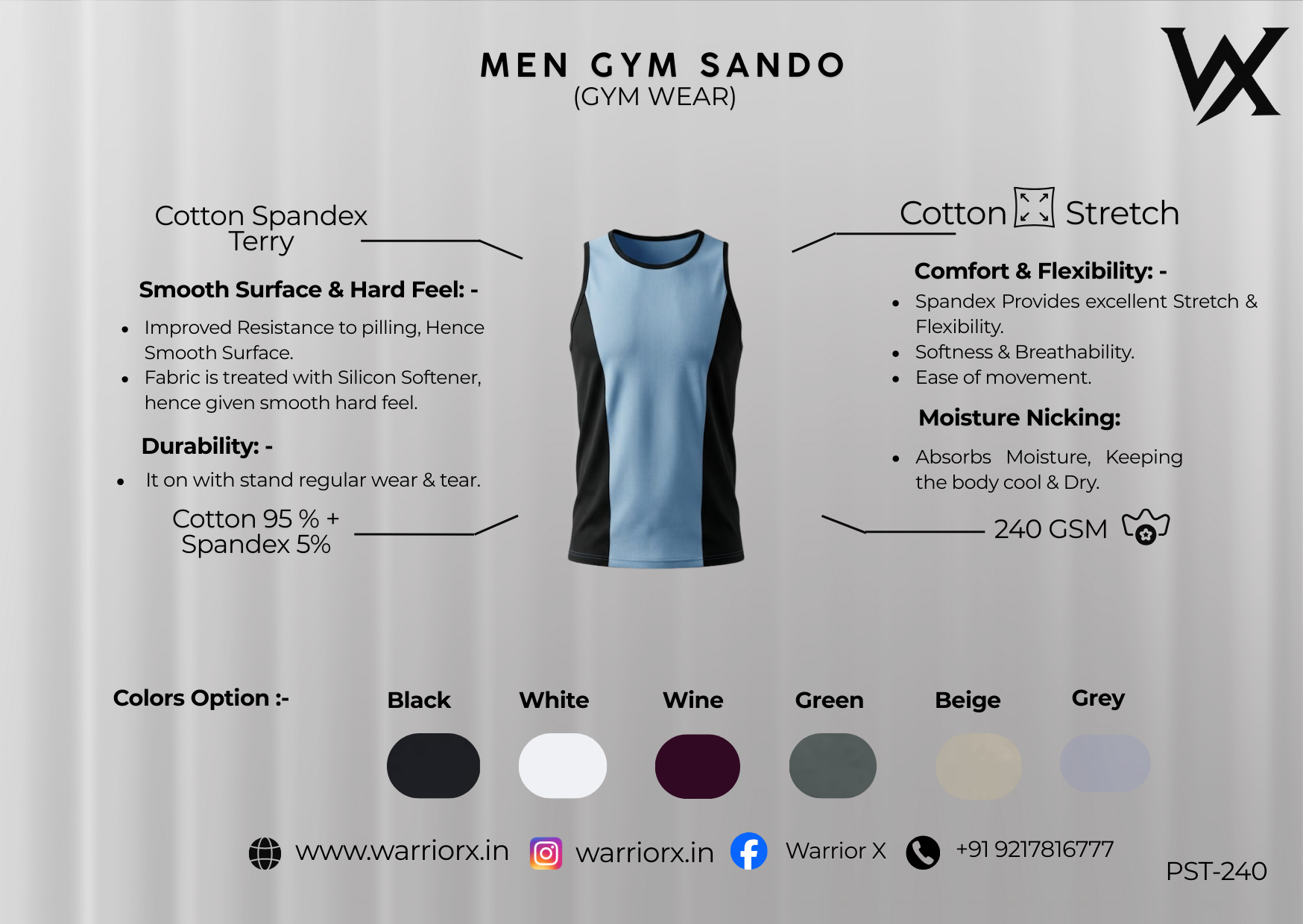 WarriorX Men’s Activewear Cotton Terry Spandex Sando