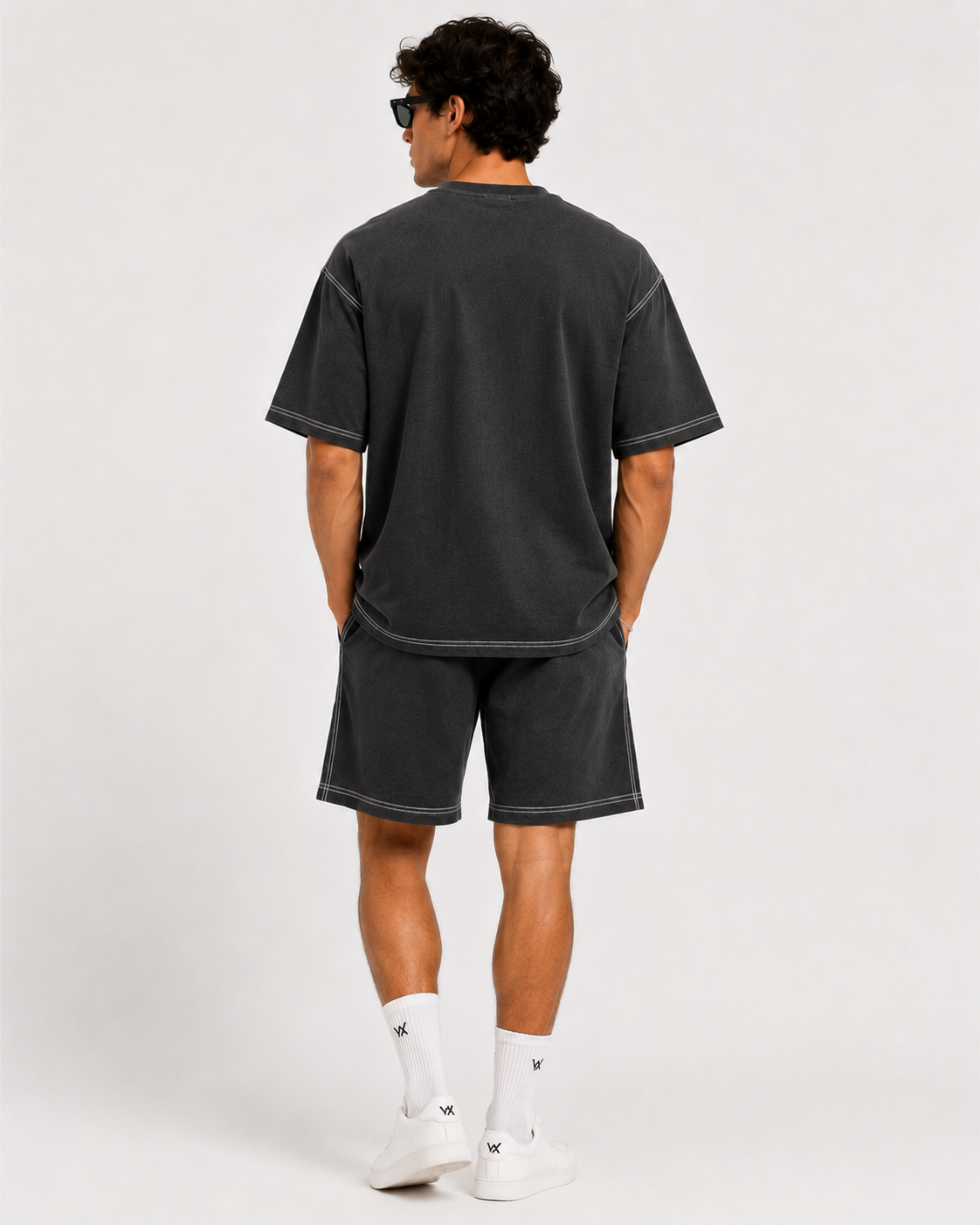 Men's Contrast Thread Baggy Fit Cordset with t-shirt and shorts