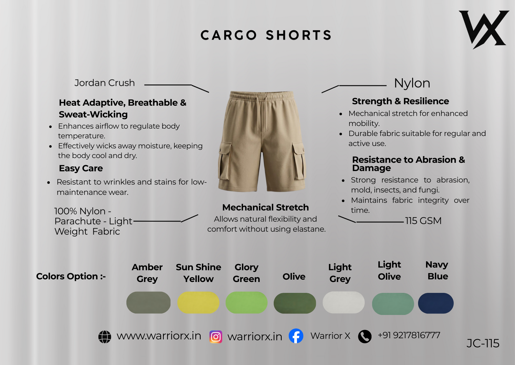 WarriorX Men’s Cargo Parachute Nylon Jogger Shorts