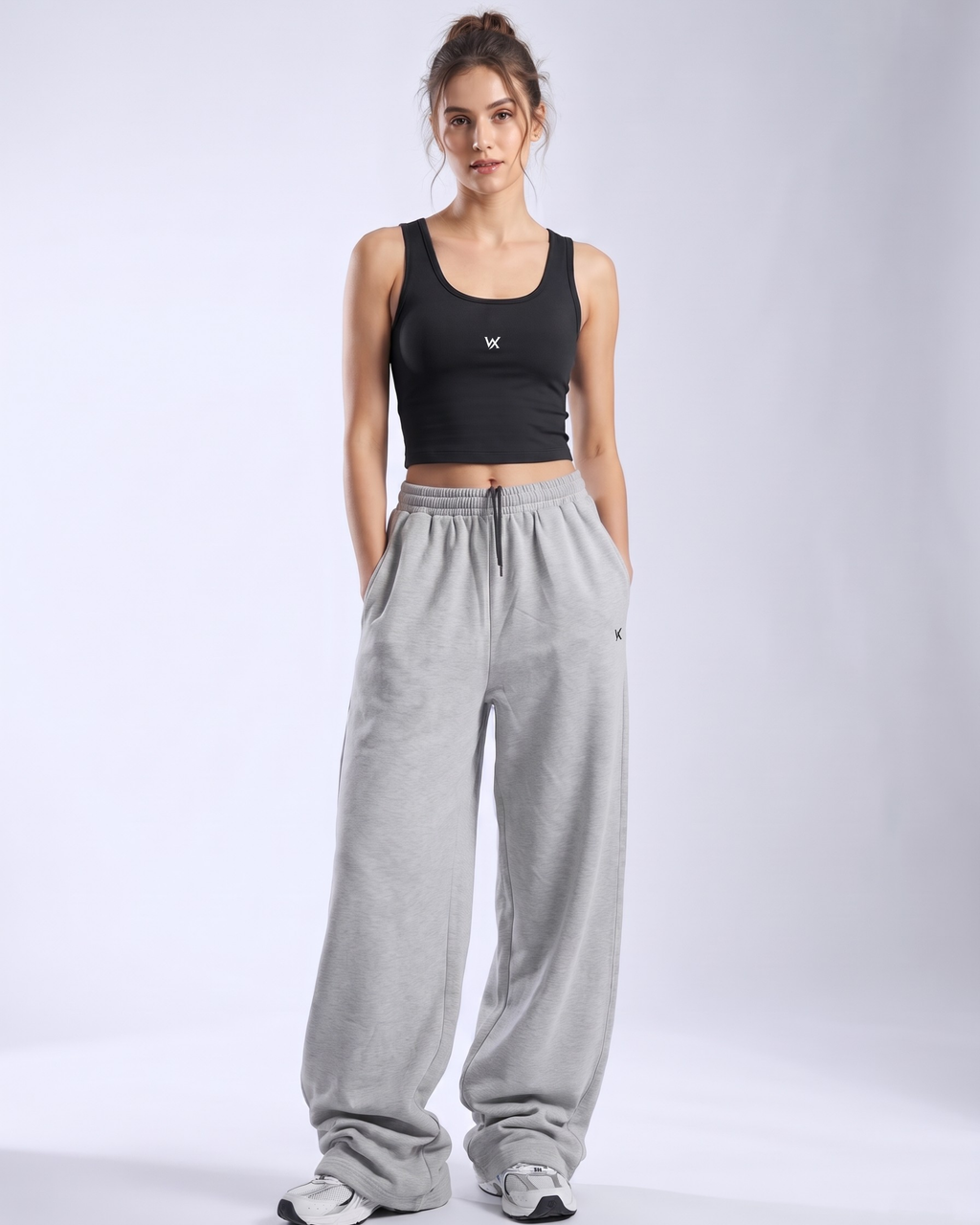 Women's Athleisure Cropped Tank & Grey Wide Leg Sweatpants