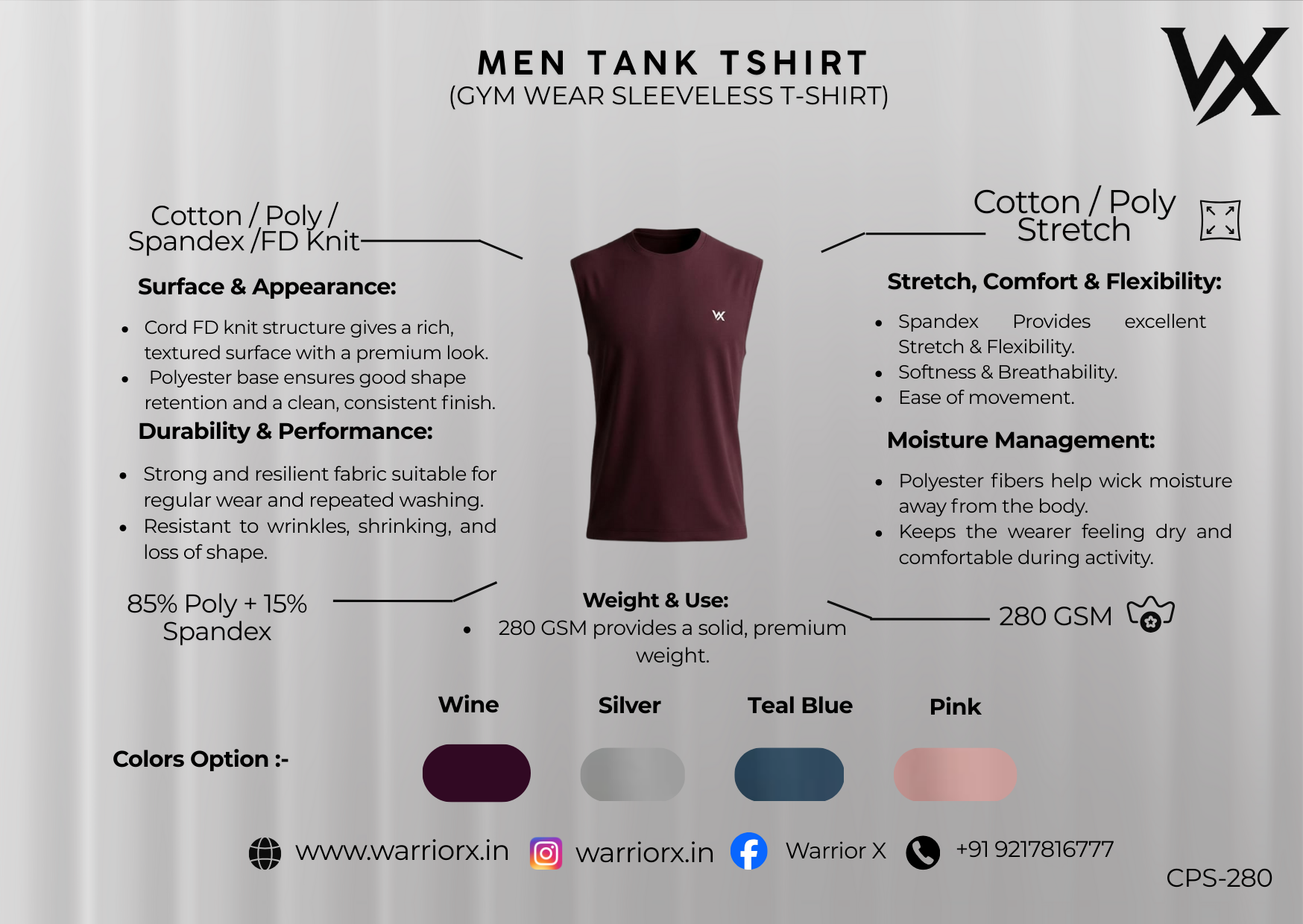 WarriorX Men’s Poly Terry Spandex Tank T-Shirt