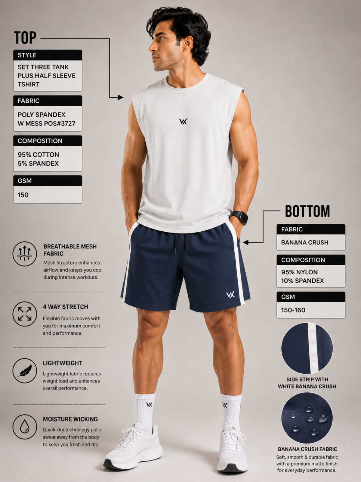 DAY-5 GYM OUTFIT FOR MENS WITH TSHIRT & VEST (SET OF 3)