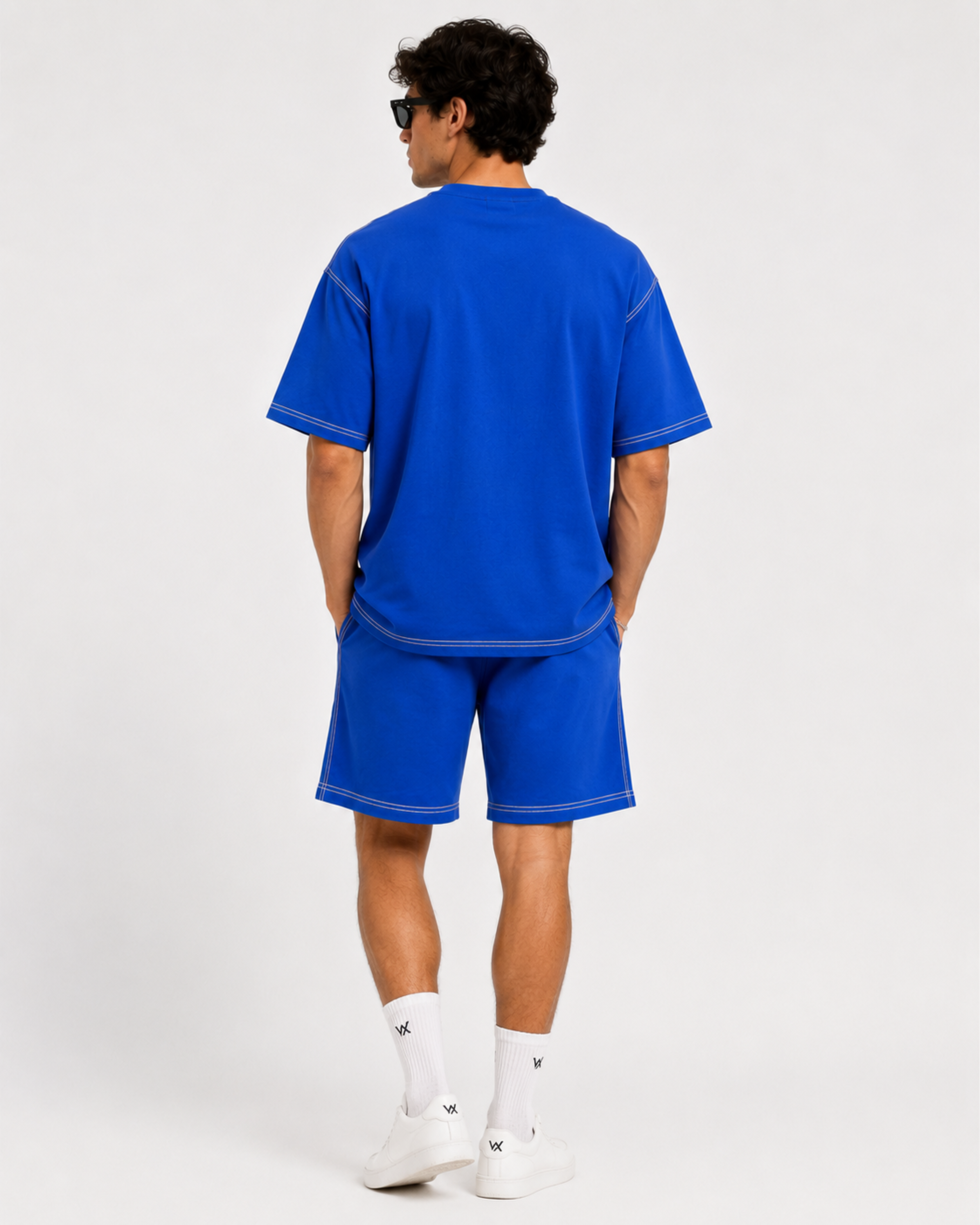 Men's Contrast Thread Baggy Fit Cordset with t-shirt and shorts