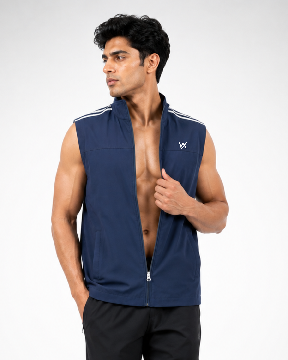 WarriorX Men’s White Sleeveless Zip-Up Gym Training Vest