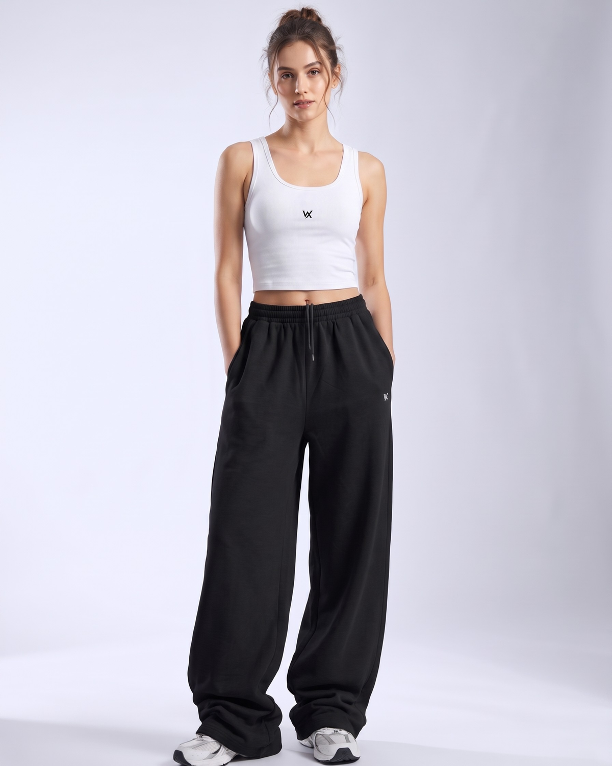 Women's Athleisure Cropped Tank & Grey Wide Leg Sweatpants