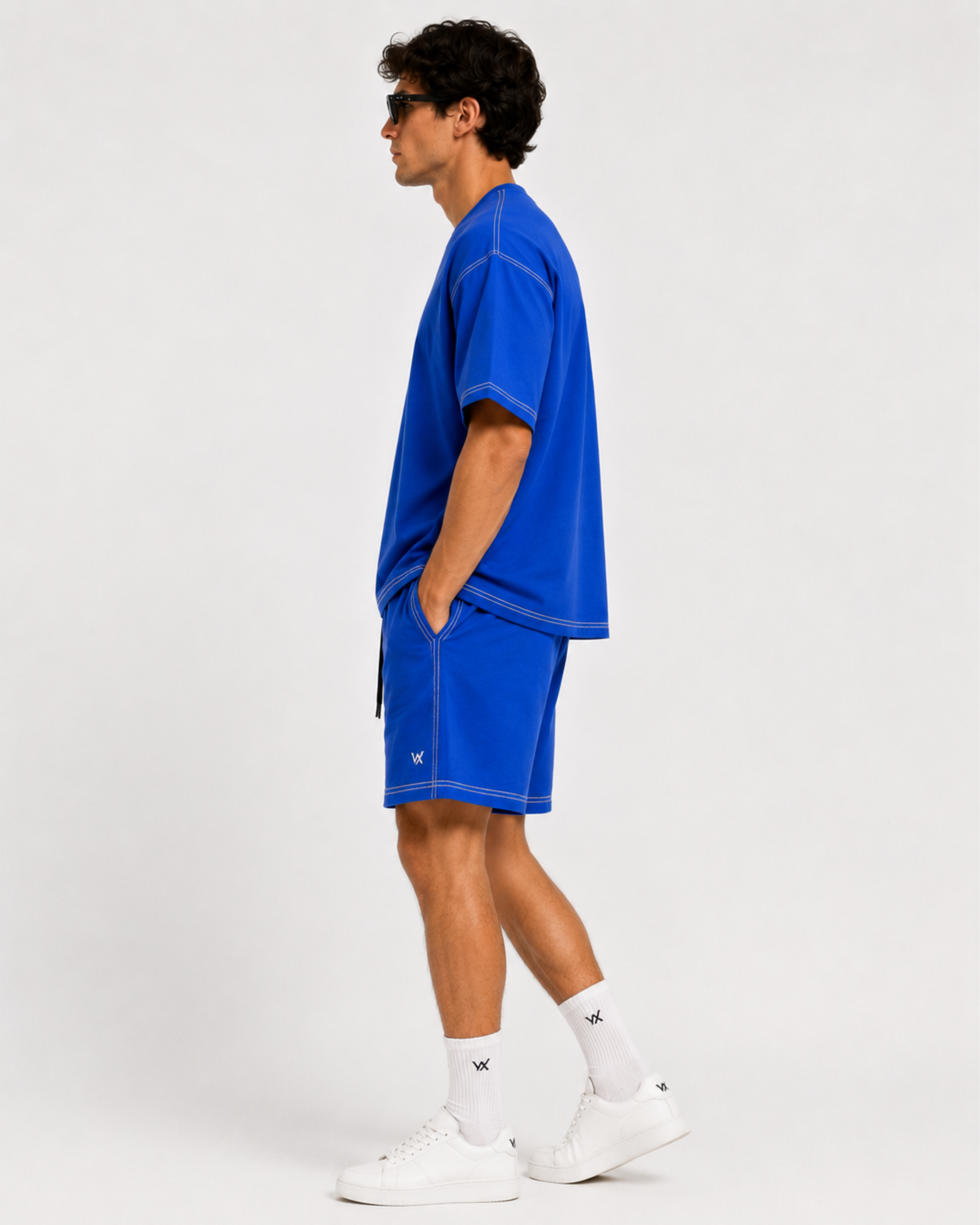 Men's Contrast Thread Baggy Fit Cordset with t-shirt and shorts