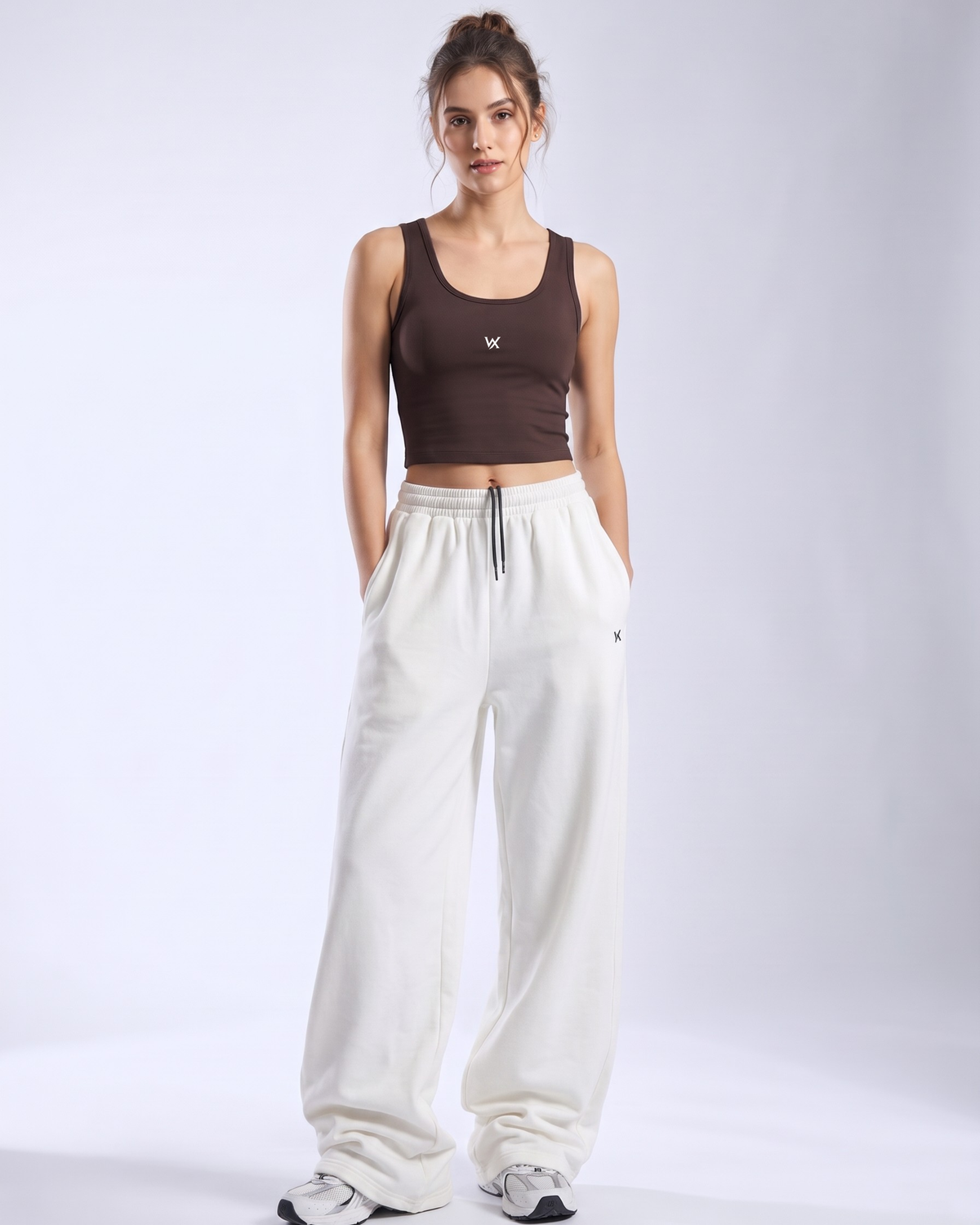 Women's Athleisure Cropped Tank & Grey Wide Leg Sweatpants