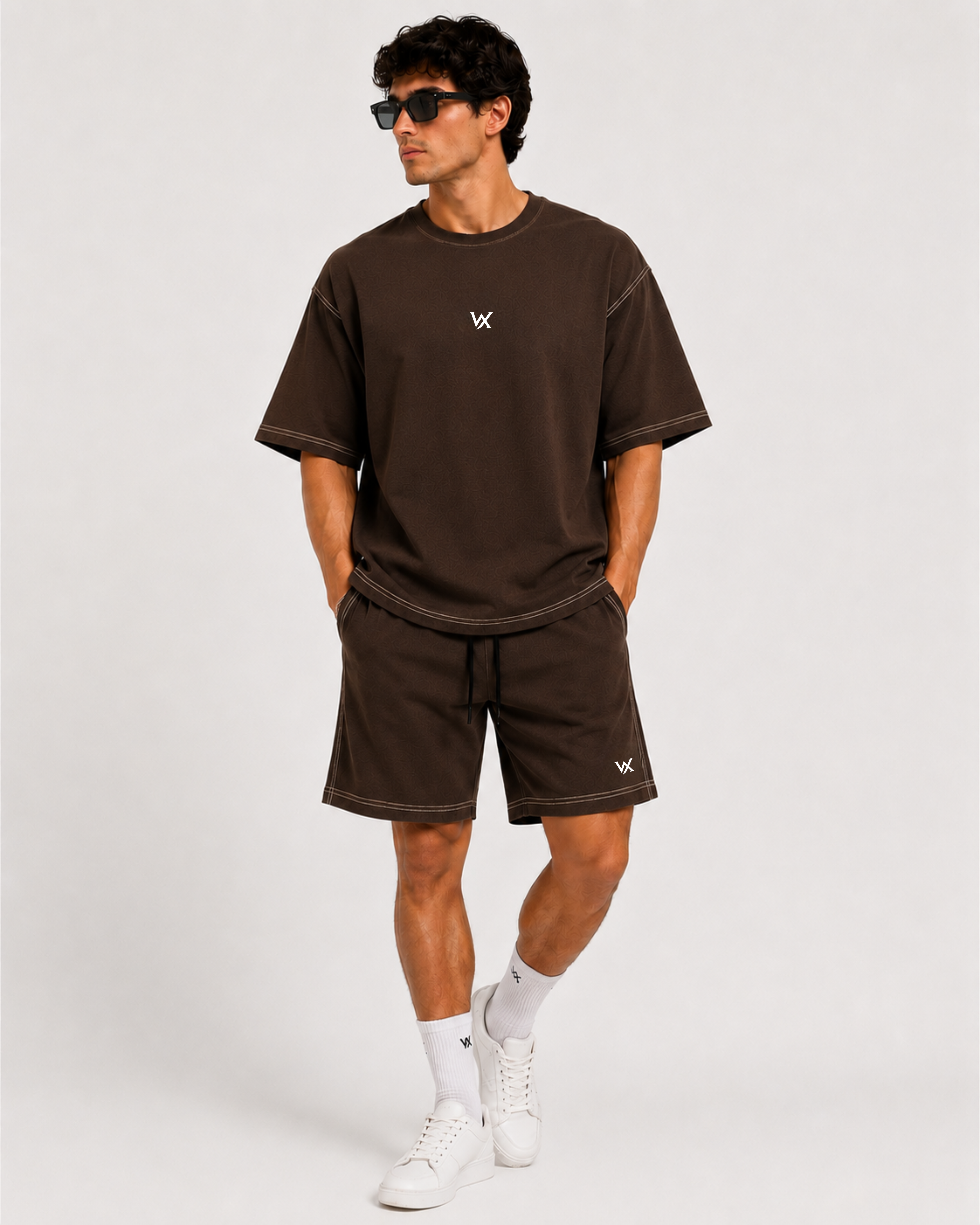 Men's Contrast Thread Baggy Fit Cordset with t-shirt and shorts