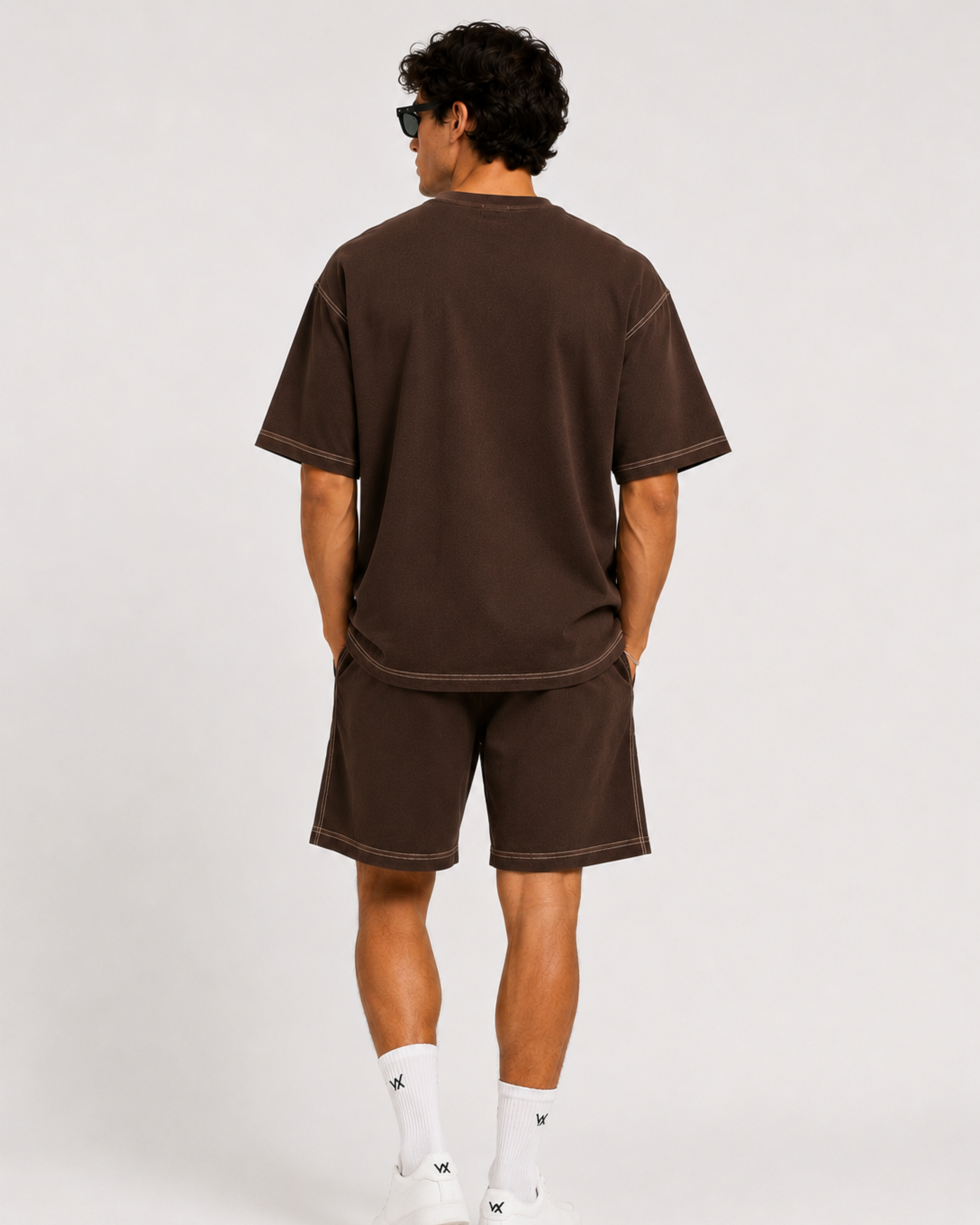 Men's Contrast Thread Baggy Fit Cordset with t-shirt and shorts