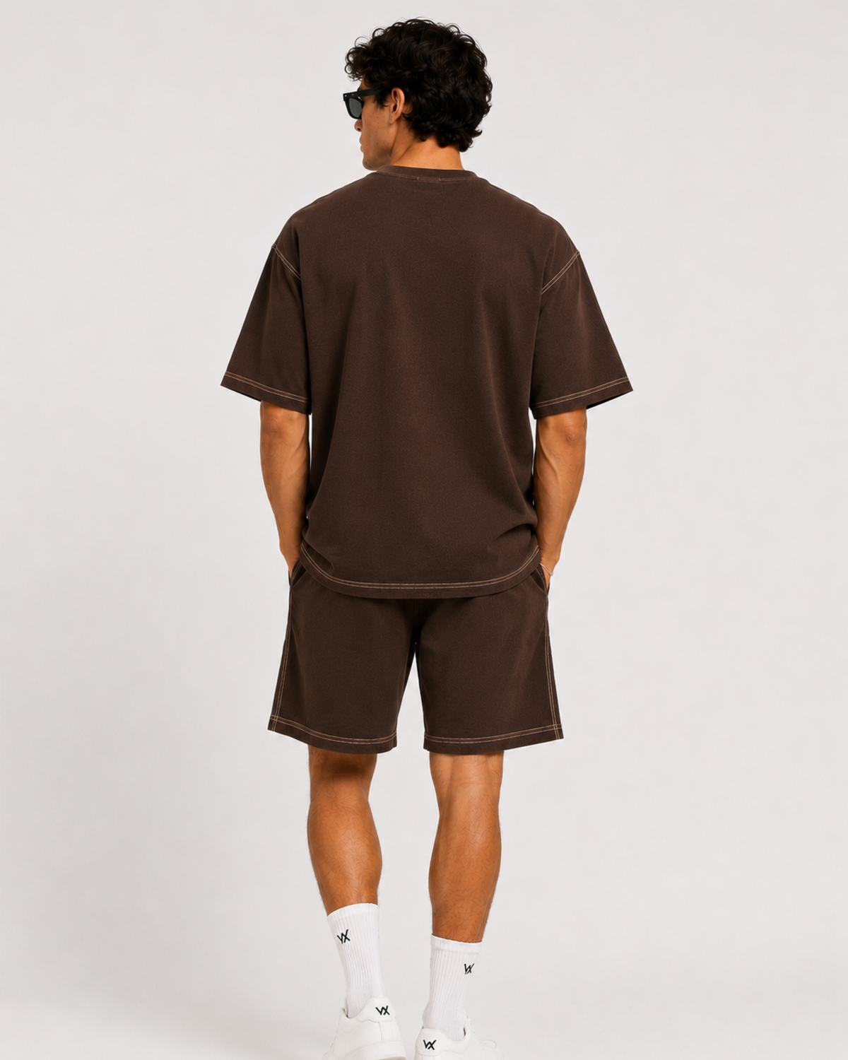 Men's Contrast Thread Baggy Fit Cordset with t-shirt and shorts