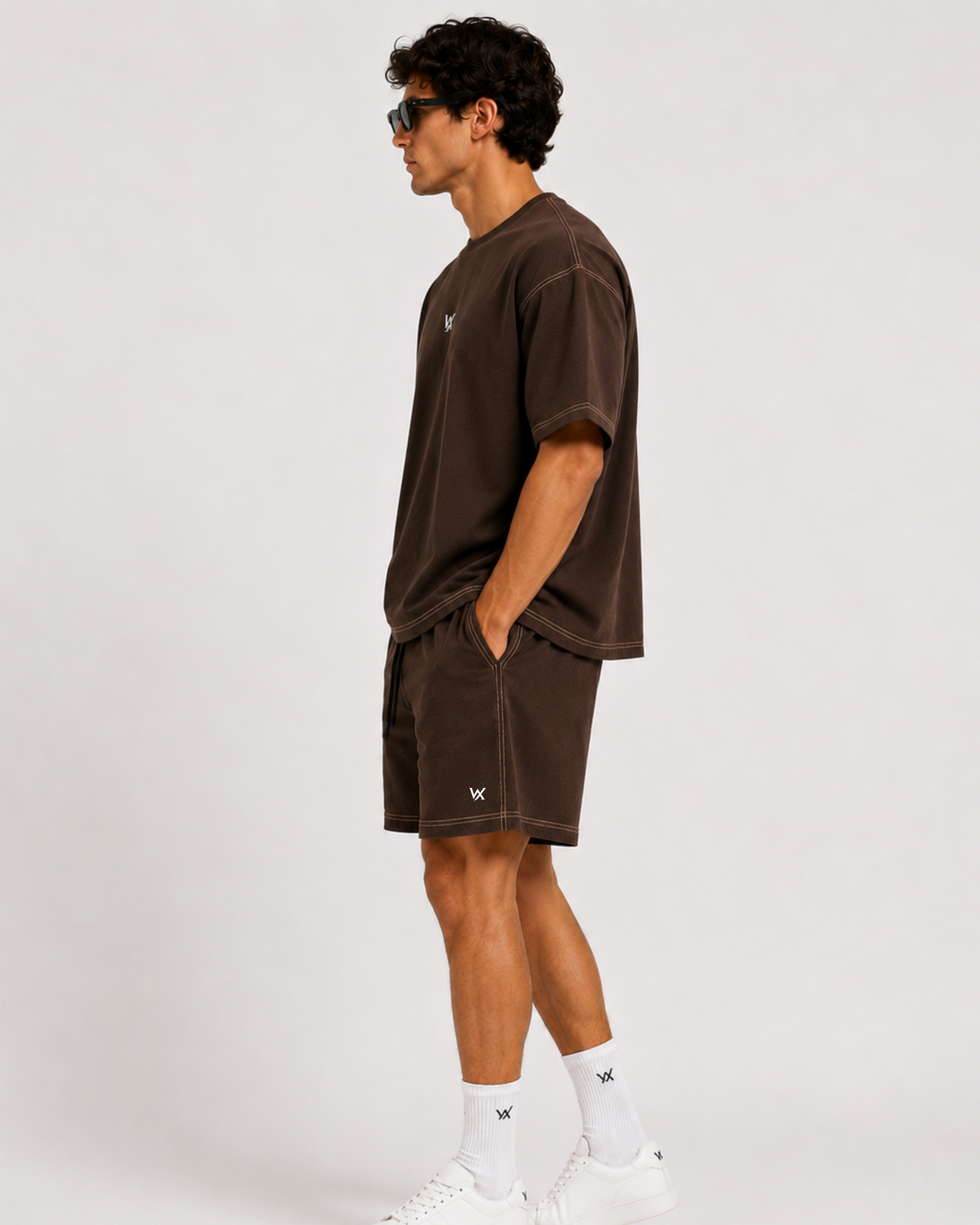Men's Contrast Thread Baggy Fit Cordset with t-shirt and shorts