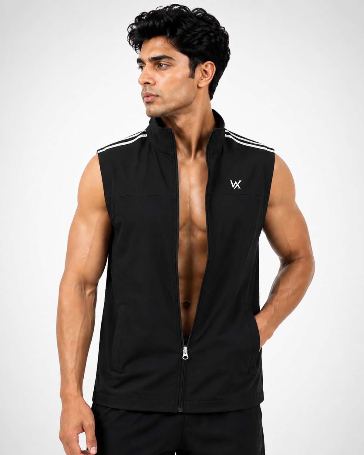 WarriorX Men’s White Sleeveless Zip-Up Gym Training Vest