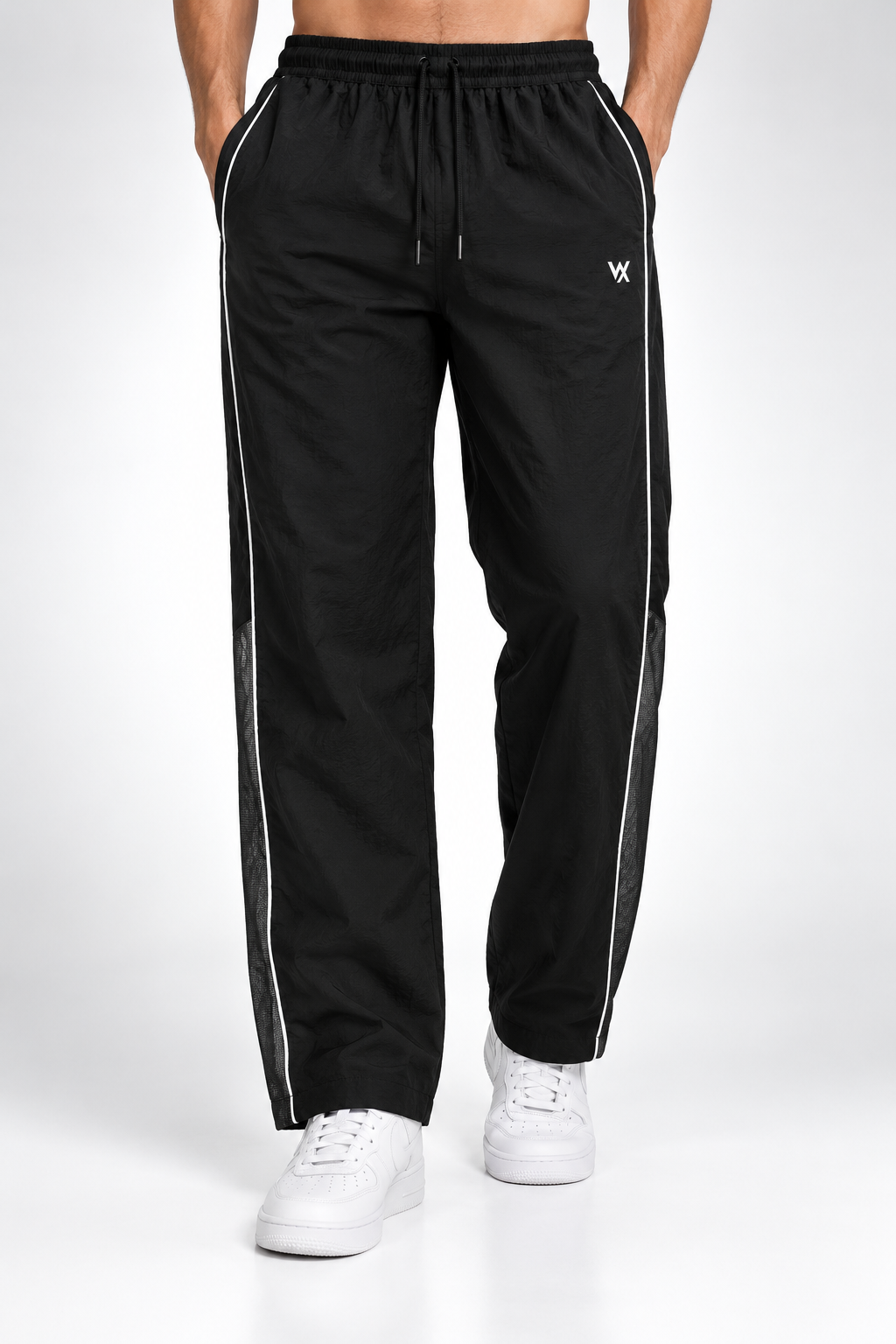 WarriorX Men's Textured Straight-Fit Black Track Pants