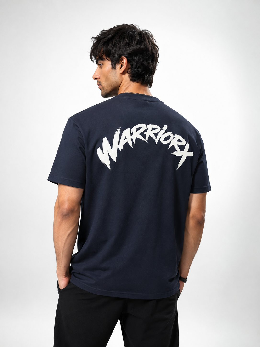 WarriorX Men’s Navy Blue Oversized Puff Print T-Shirt