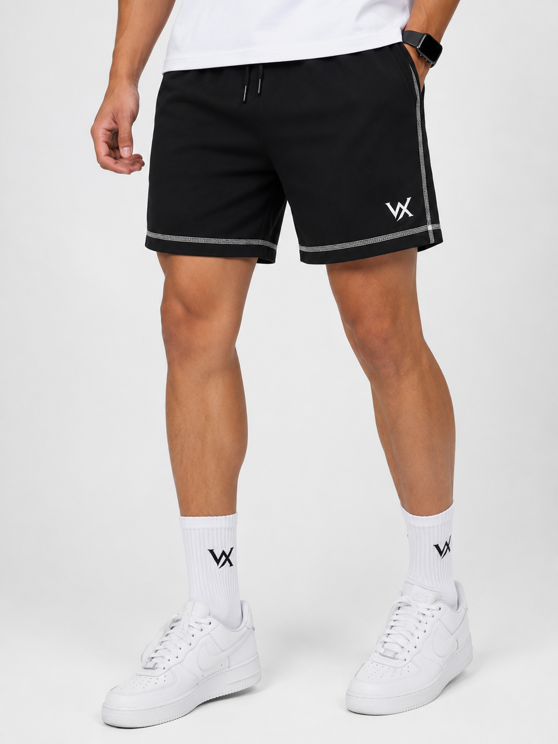 WarriorX Black Contrast Stitch Athletic Shorts
