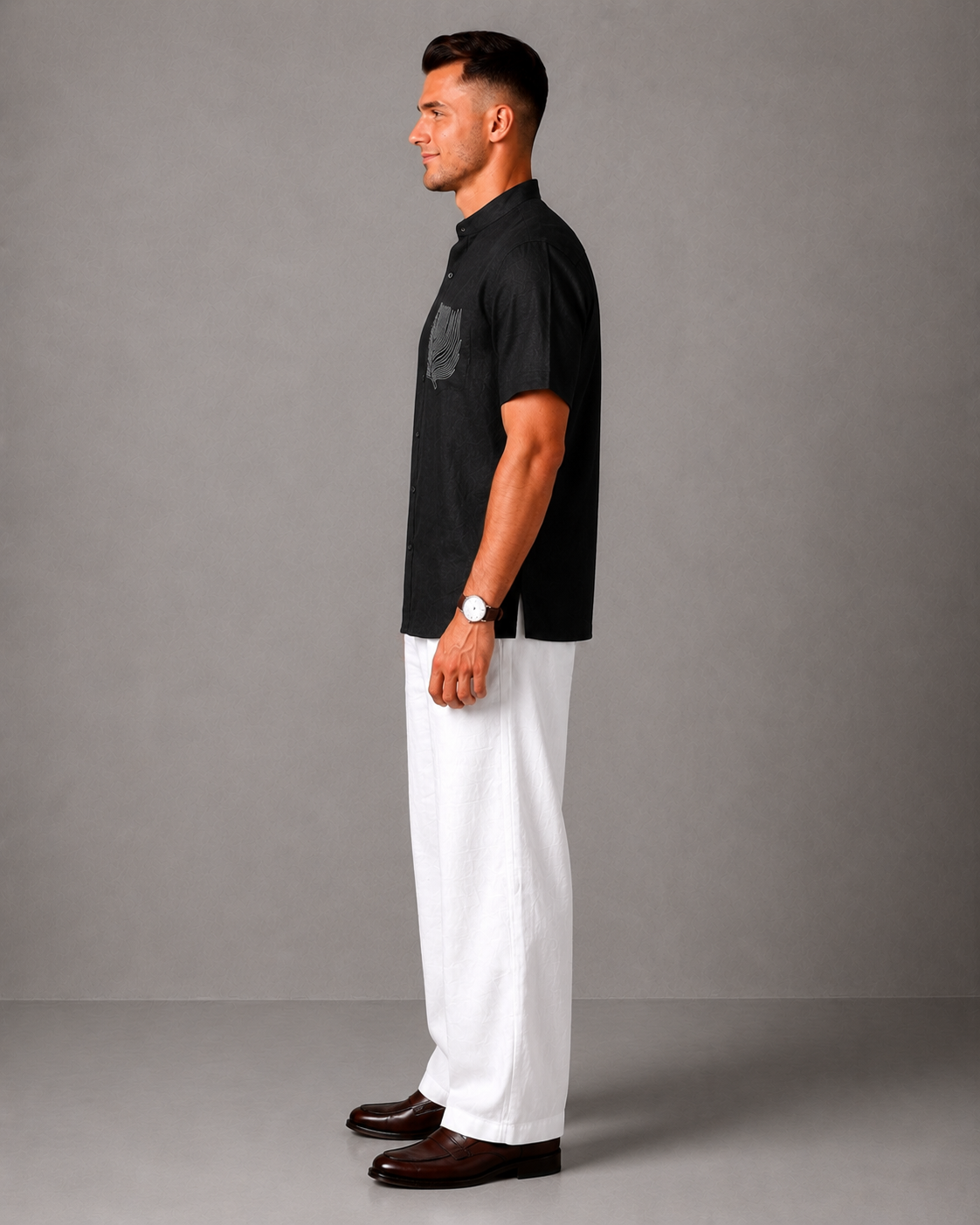 WarriorX Men's Leaf Embroidered Linen Co-Ord Set