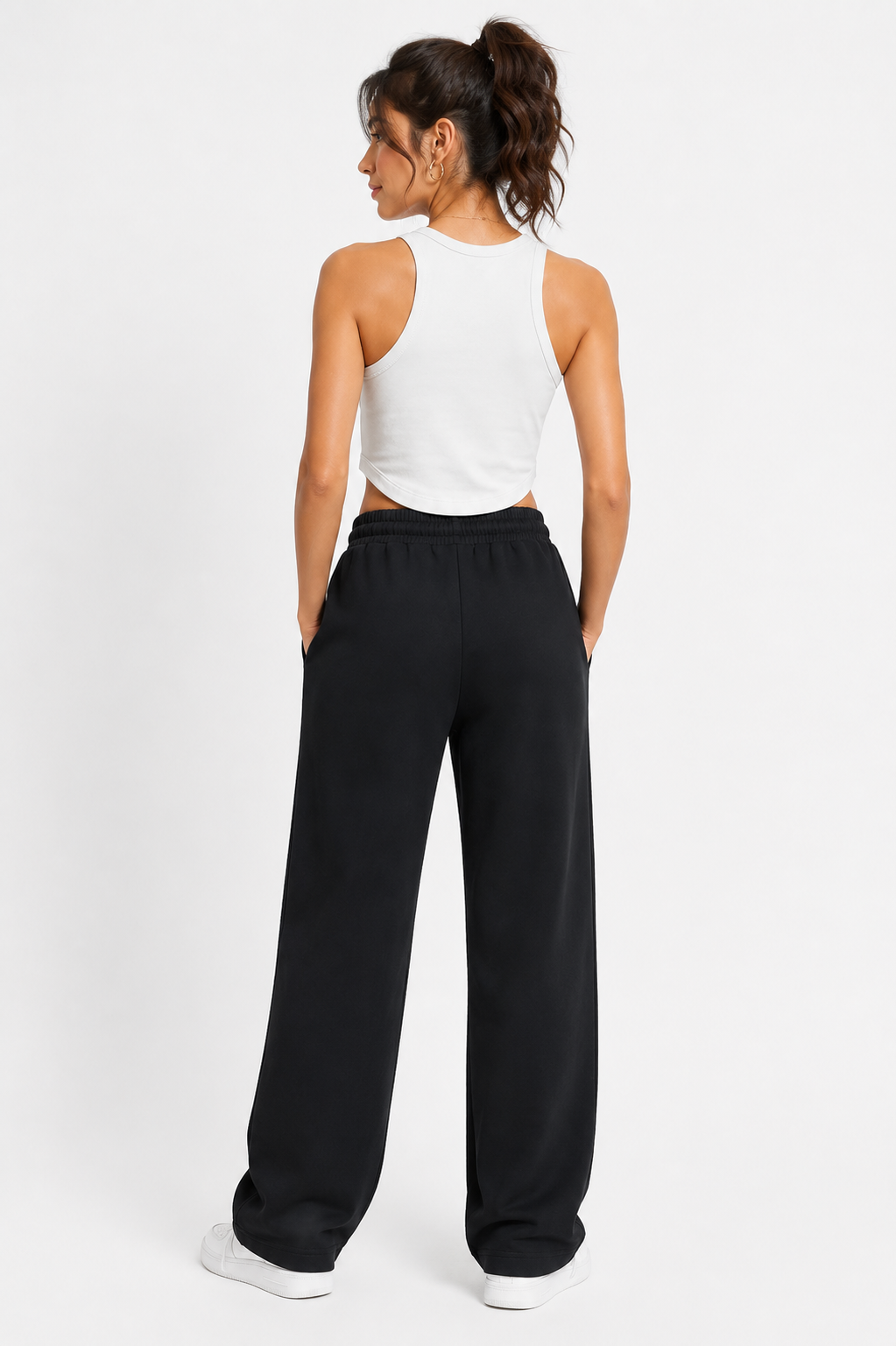 WOMEN COTTON TERRY CORD SET WITH TANK TOP AND STRAIGHT FIT TROUSER