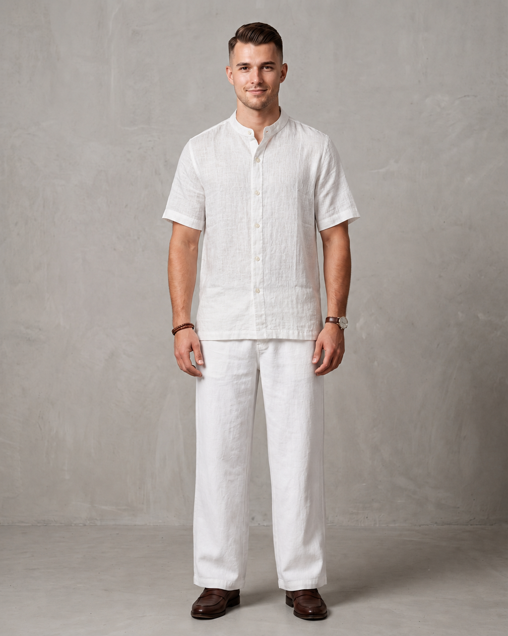 Men's Premium Mandarin Collar Linen Shirt & Trouser Set