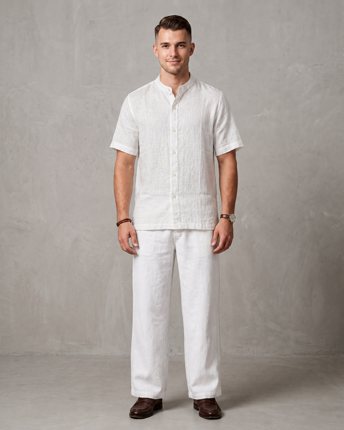 Men's Premium Mandarin Collar Linen Shirt & Trouser Set