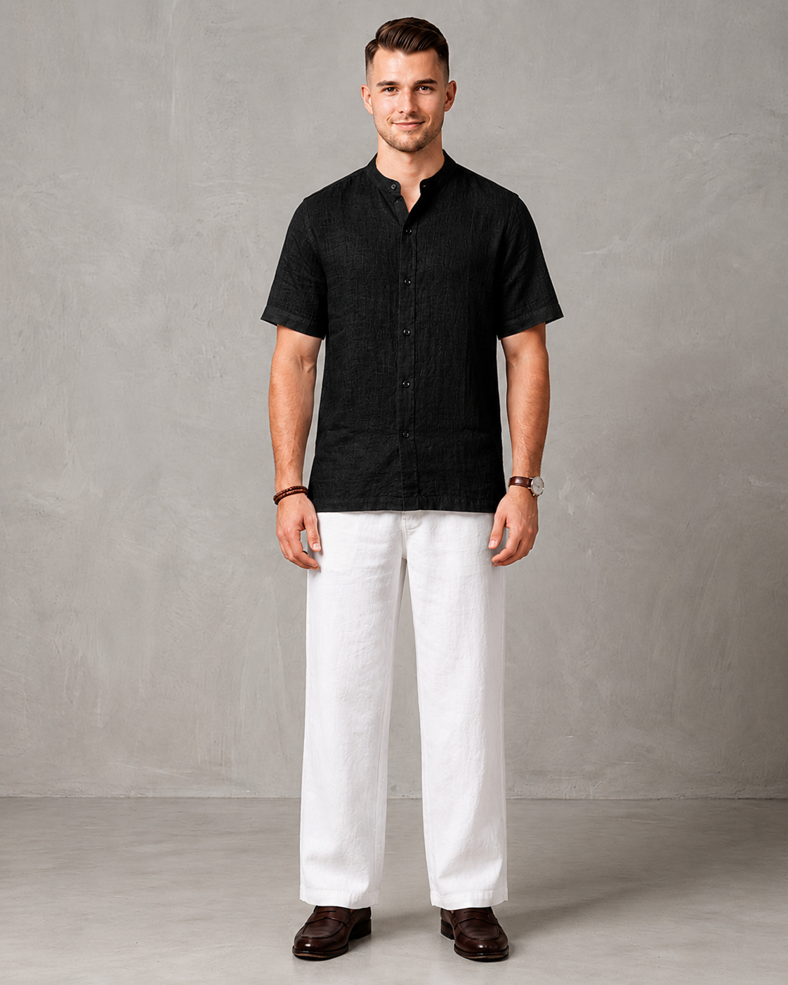 Men's Premium Mandarin Collar Linen Shirt & Trouser Set