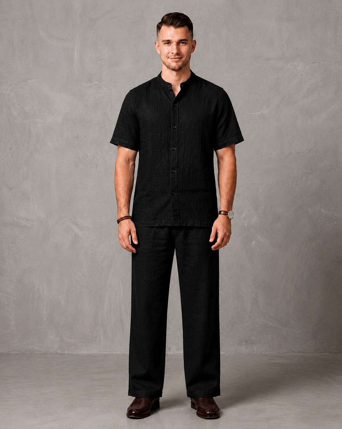 Men's Premium Mandarin Collar Linen Shirt & Trouser Set