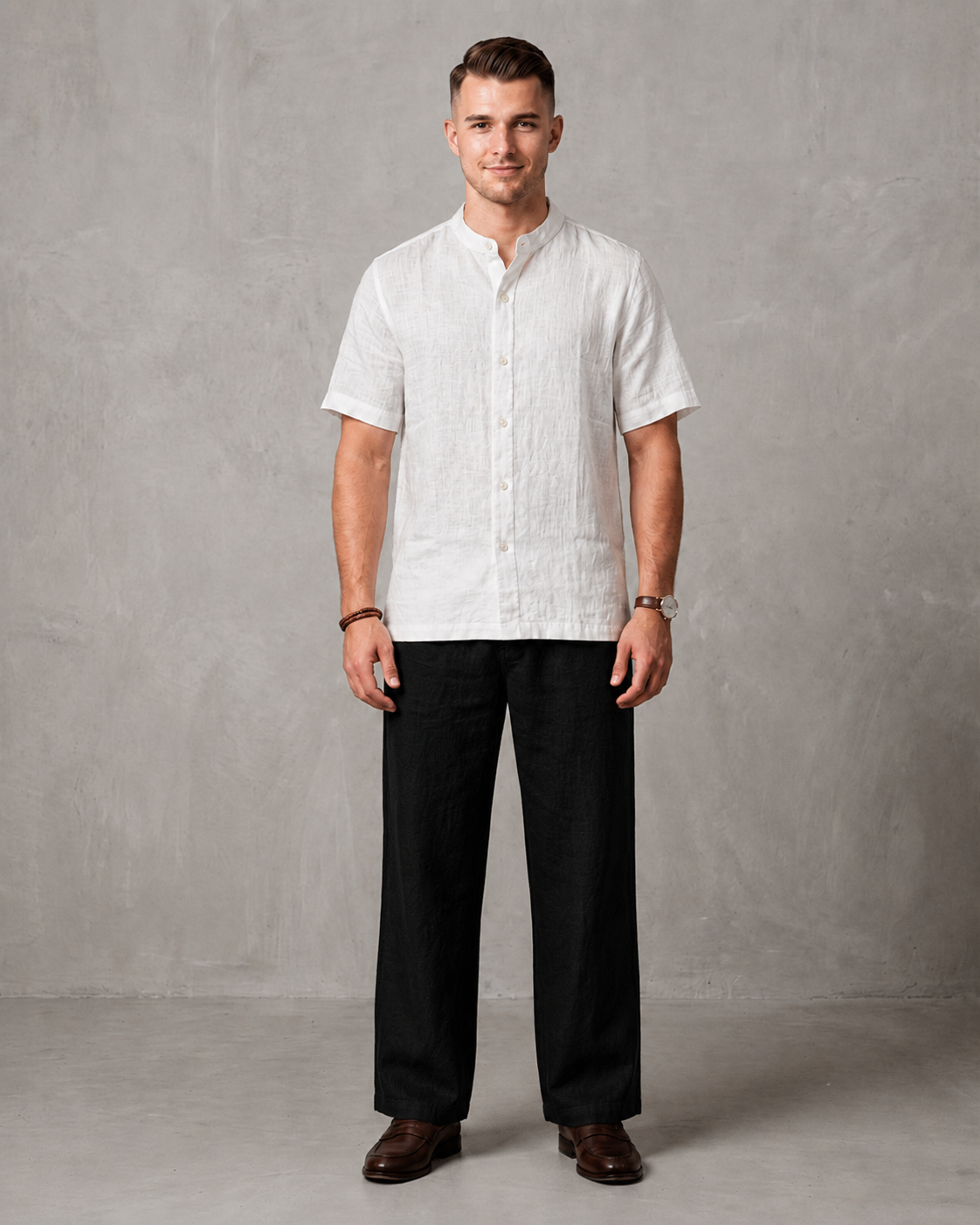 Men's Premium Mandarin Collar Linen Shirt & Trouser Set