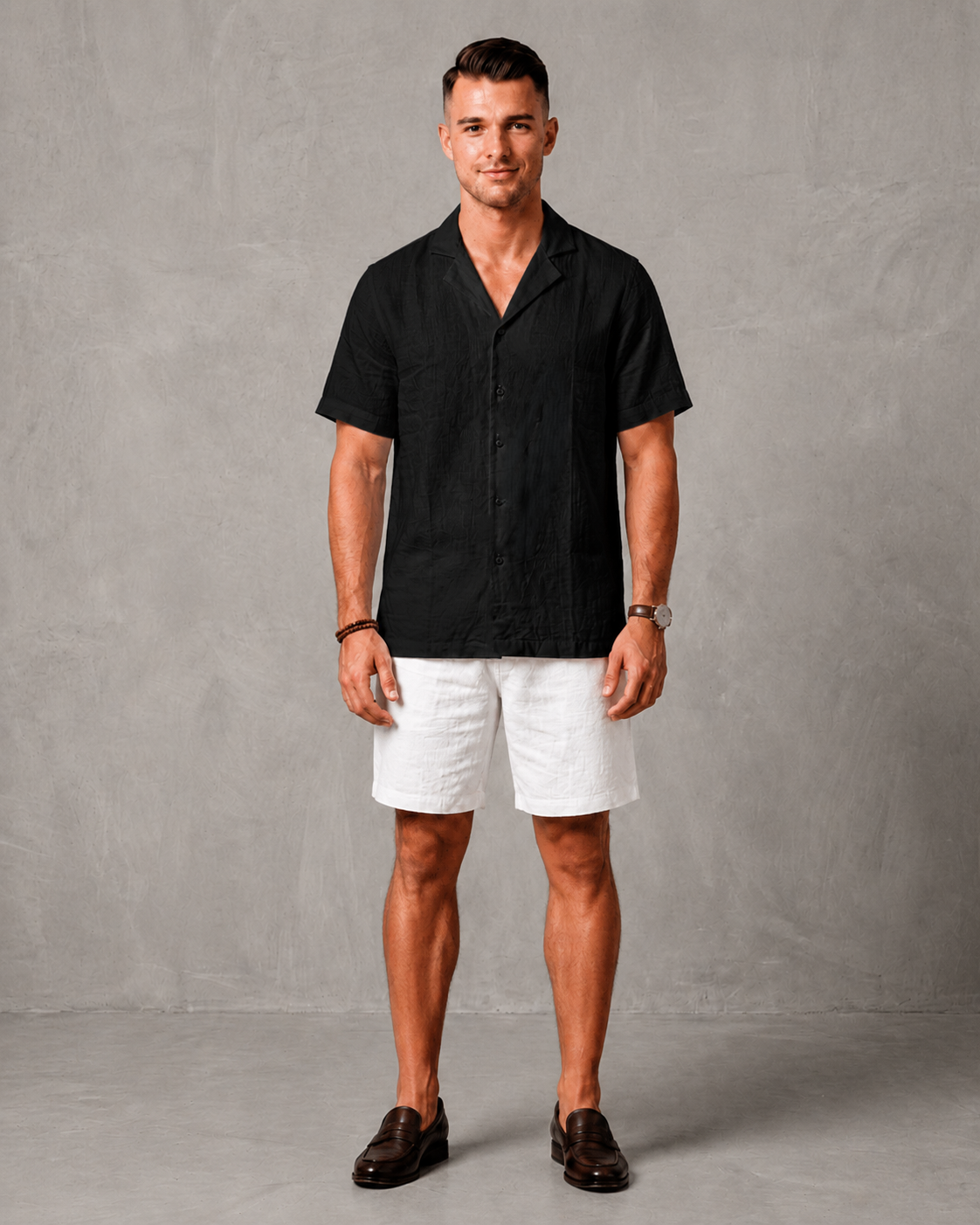Men's Premium Linen black Shirt & shorts Set Regular