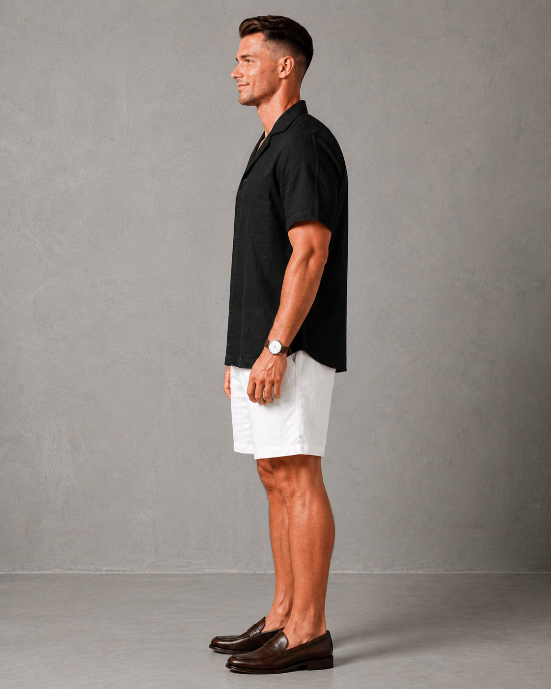 Men's Premium Linen black Shirt & shorts Set Regular
