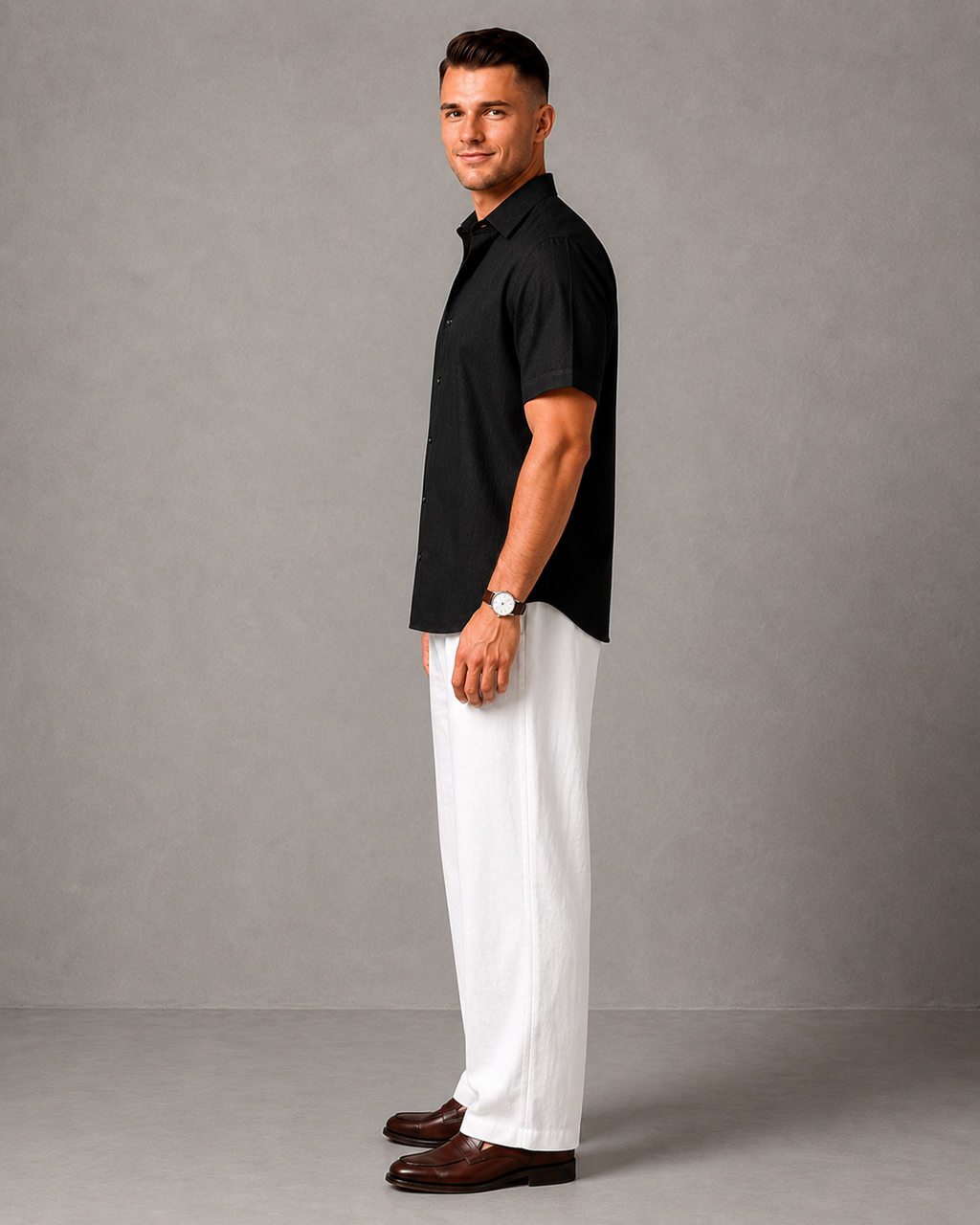 Men's Premium Linen Resort Black Shirt & Trouser Set