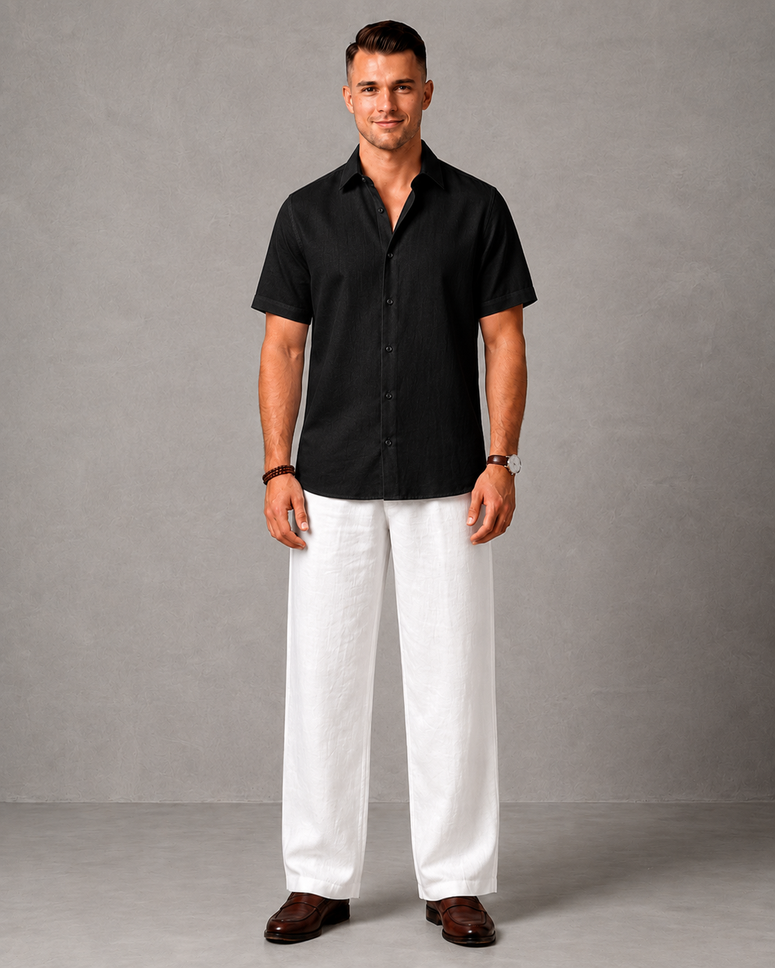 Men's Premium Linen Resort Black Shirt & Trouser Set