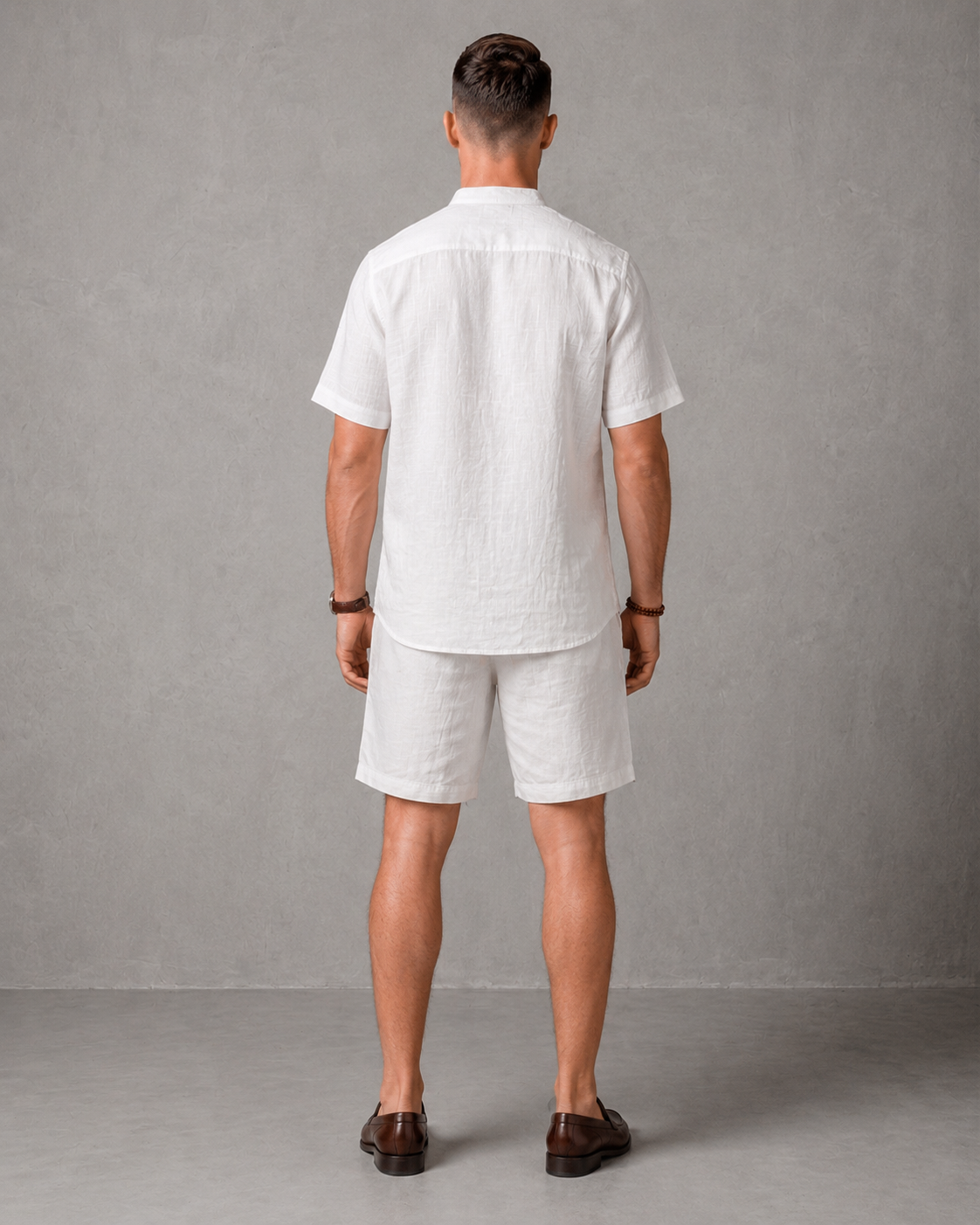Men's Premium Mandarin Collar Linen Shirt & Shorts Set