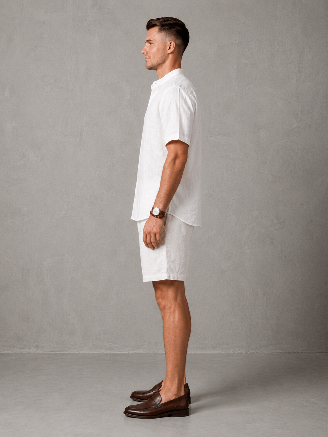 Men's Premium Mandarin Collar Linen Shirt & Shorts Set