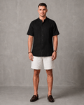 Men's Premium Mandarin Collar Linen Black Shirt & Shorts Set
