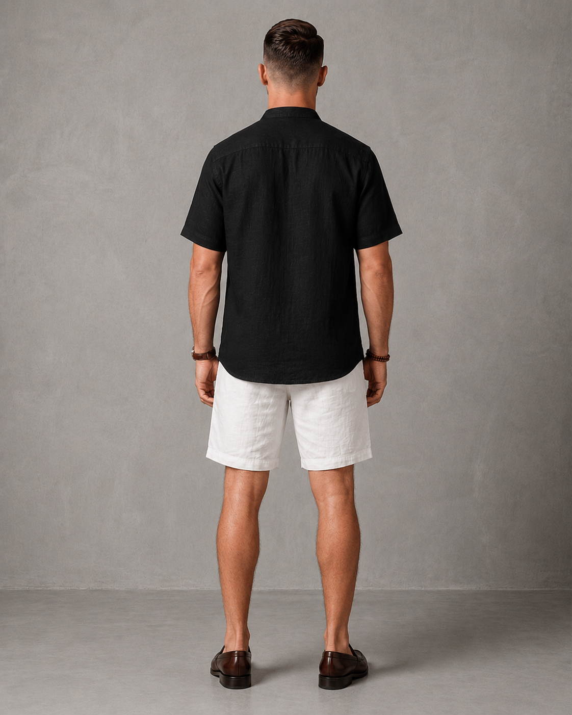 Men's Premium Mandarin Collar Linen Black Shirt & Shorts Set