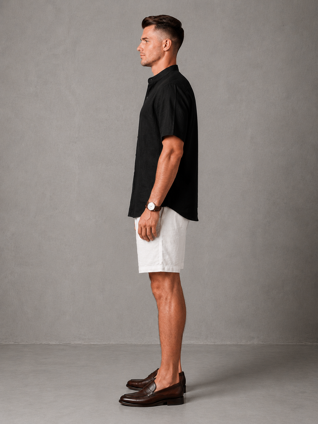 Men's Premium Mandarin Collar Linen Black Shirt & Shorts Set