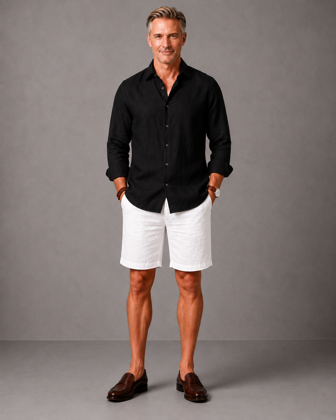 WarriorX Men's Premium Linen Black Shirt & Shorts Co-Ord Set