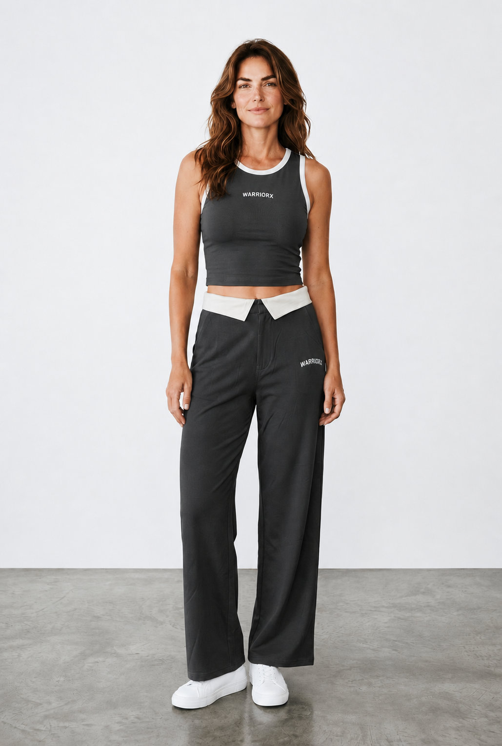 WX WOMEN COTTON TERRY CORD SET TANK TOP WITH PANT STYLE TROUSER