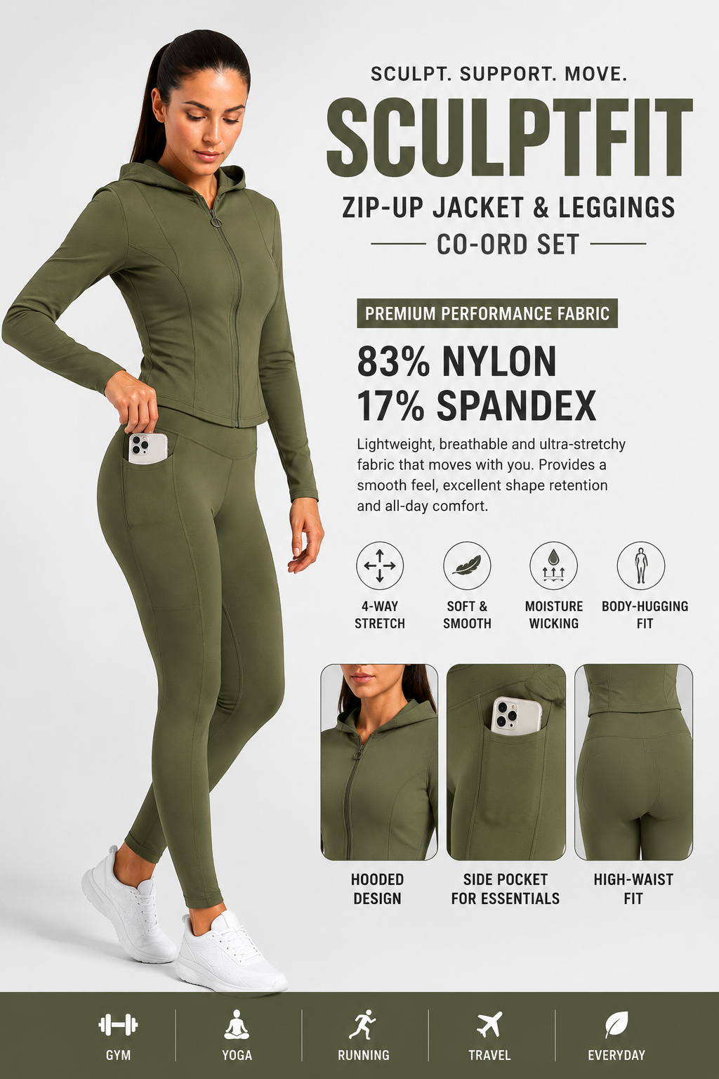 Women’s SculptFit Zip-Up Jacket & High-Waist Pocket Leggings Co-Ord Set