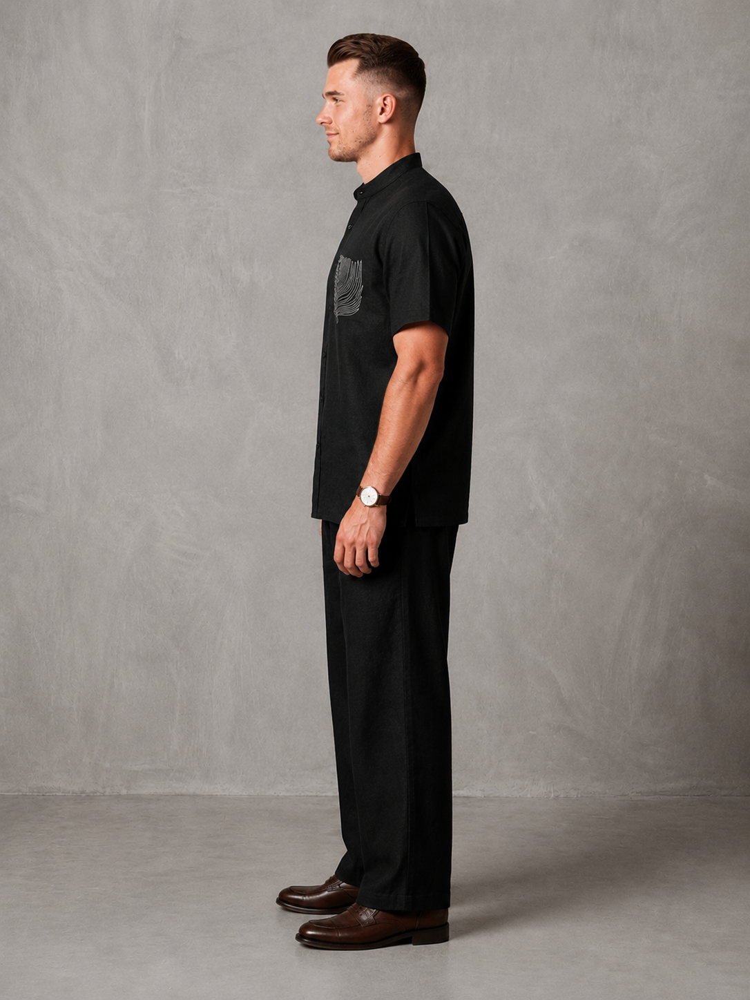 WarriorX Men's Leaf Embroidered Linen Co-Ord Set