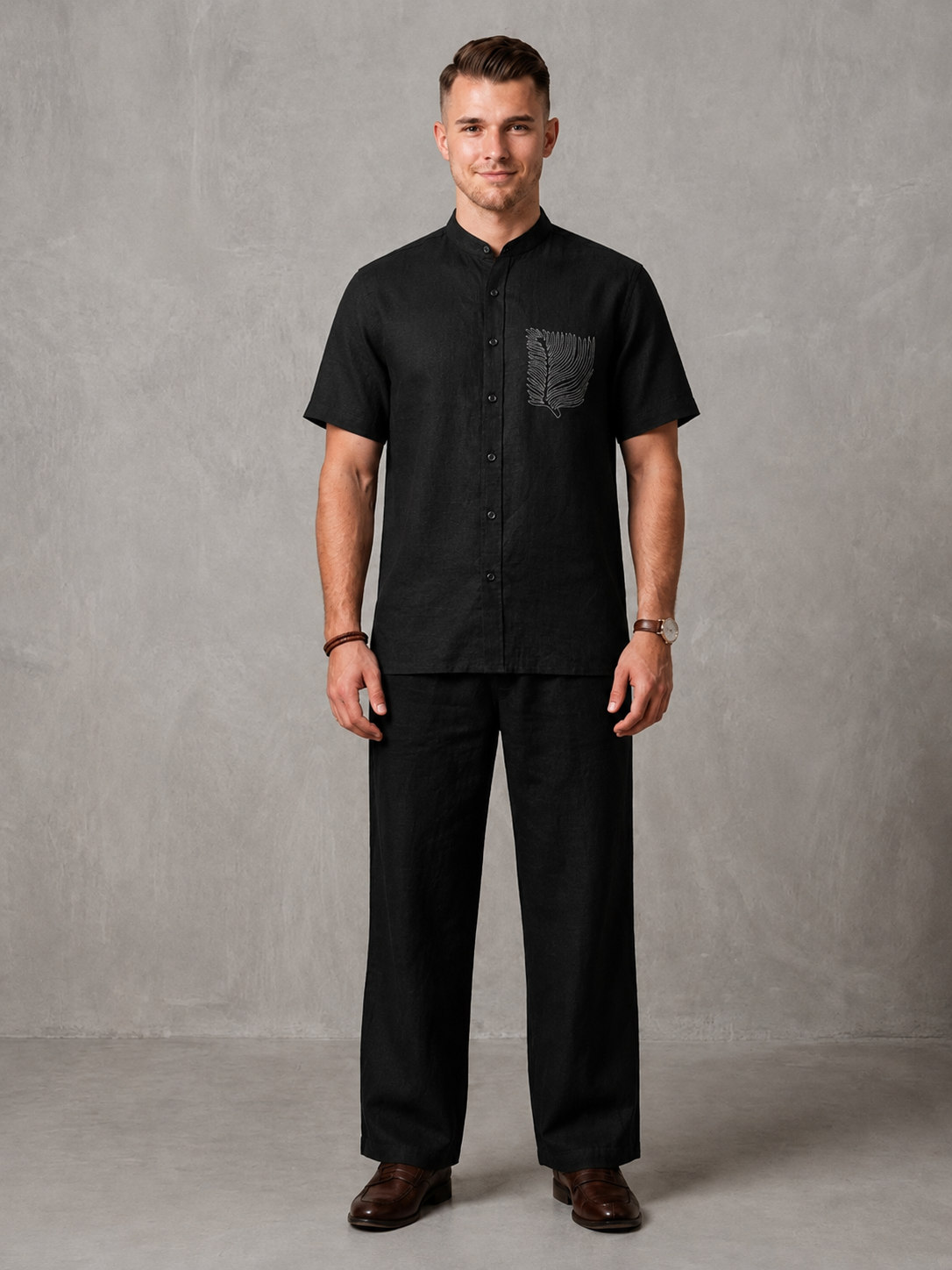 WarriorX Men's Leaf Embroidered Linen Co-Ord Set