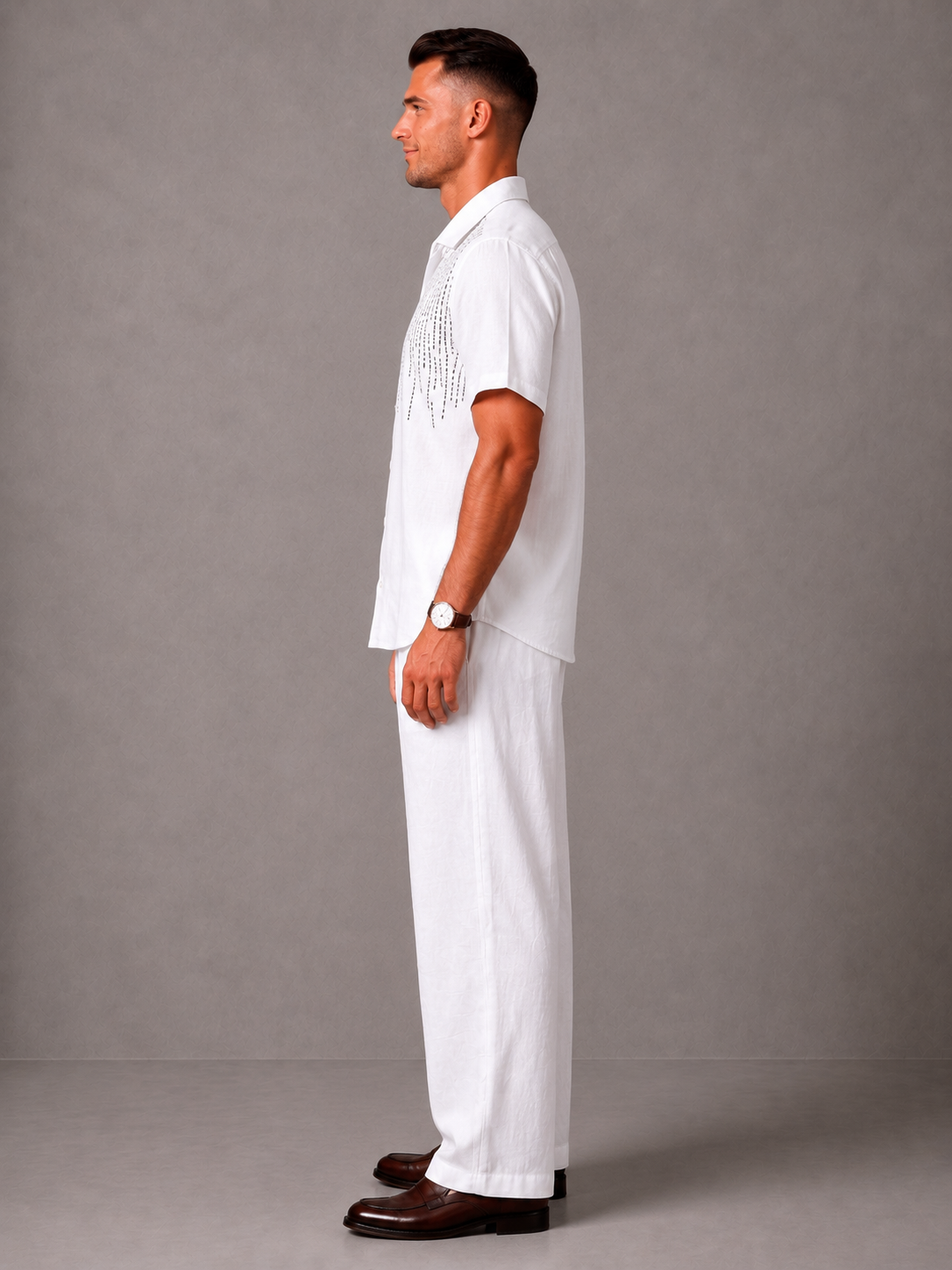 WarriorX Men's  Embroidered Linen Co-Ord Set